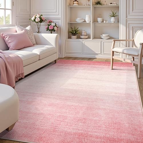 Wonnitar Modern Ombre Pink 8x10 Rugs for Bedroom, Washable Soft Living Room Area Rug, Non-Slip Thin Cute Nursery Large Accent Mat, Contemporary Floor Carpet for Playroom Closet (Pink, 8'x10')