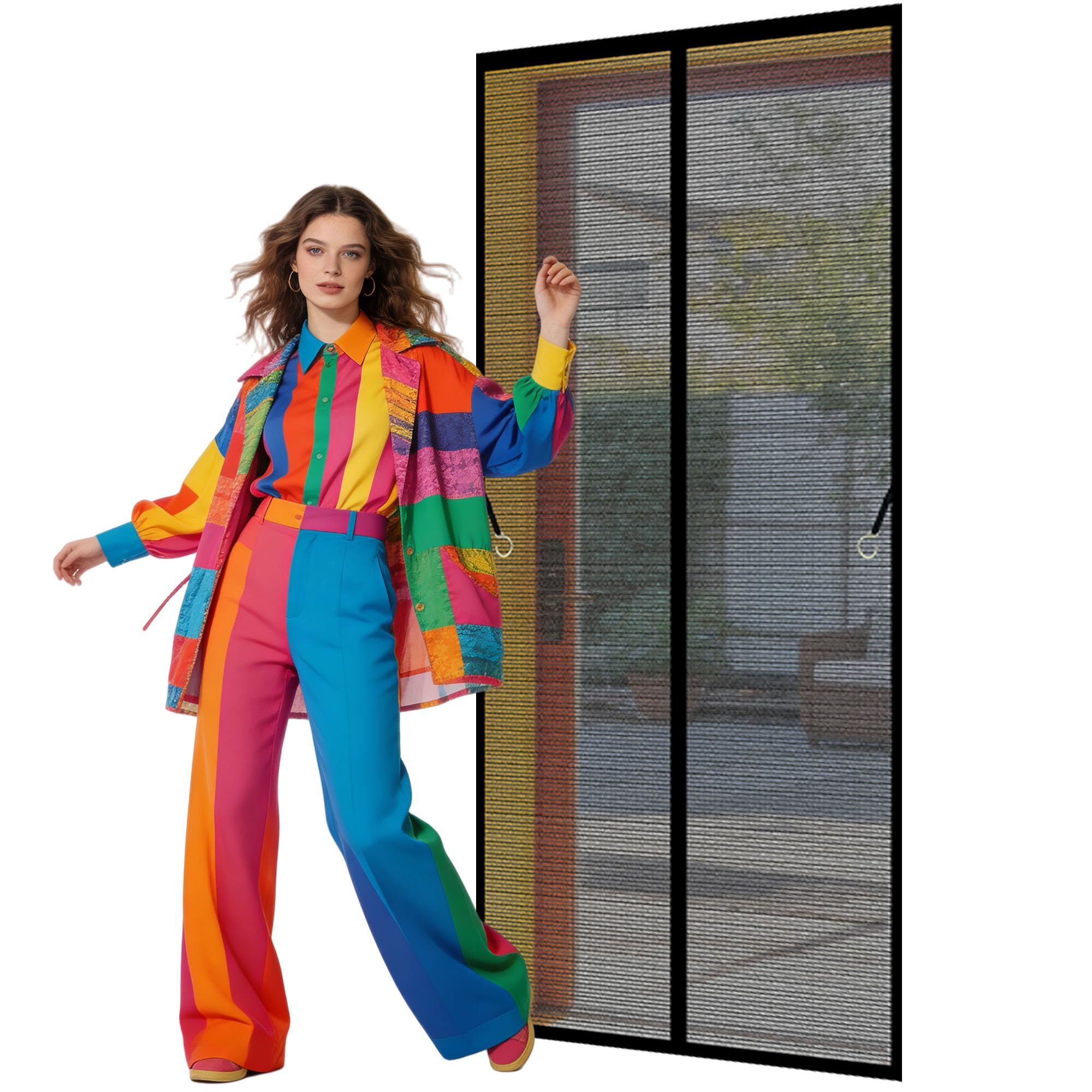 Magnetic Door Screen 110 x 268 cm Auto Close Insect Curtain Anti Mosquito Mesh Curtain Keep Bugs Out Lets Fresh Air for Living Room, Bedroom, Patio, Black