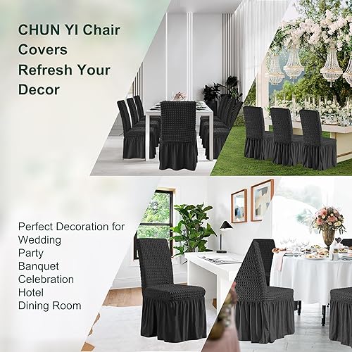 Miniatura 4 de Chun yi - Funda elástica universal para silla de comedor fácil de ajustar con falda extraíble lavable anti-suciedad protector de muebles para niños
