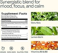 Vista 2 de 5 HTP 200mg - con vitamina B6 100 mg, Gotu Kola - Suplemento de bienestar para mujeres, hombres - 2X potencia de 5HTP 100mg, 4X de 5-HTP 50mg