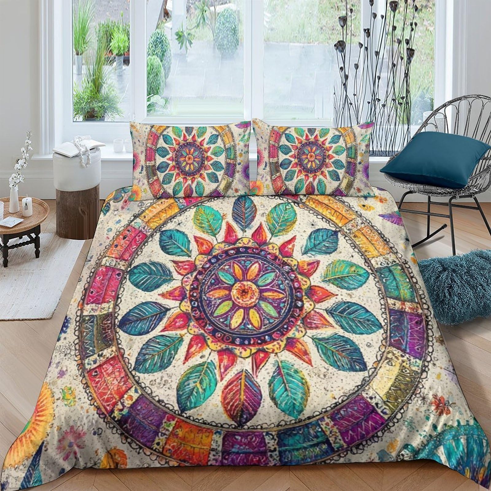 Ctjqhvkz Style-10 3D Printed Mandala Sun Fitted Sheet Microfiber Colourful Lotus Dream Bed Cover For Bedroom Decor Protection Single（135X200cm）