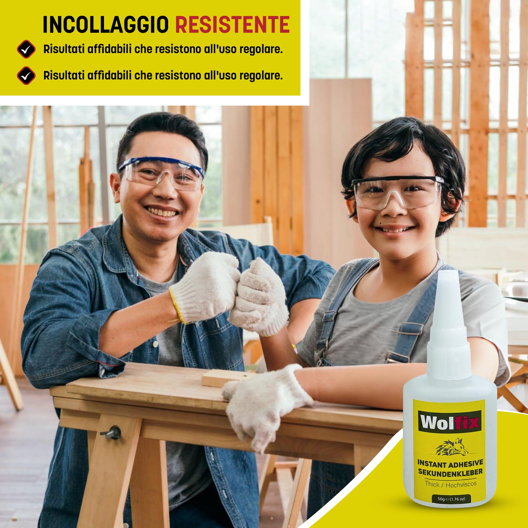 Wolfix Colla Cianoacrilica 50gr – Adesivo Istantaneo Colla Forte per Plastica, Legno, Metallo e Ceramica – Super Attack Extra Forte per Riparazioni Professionali e Fissaggi Precisi