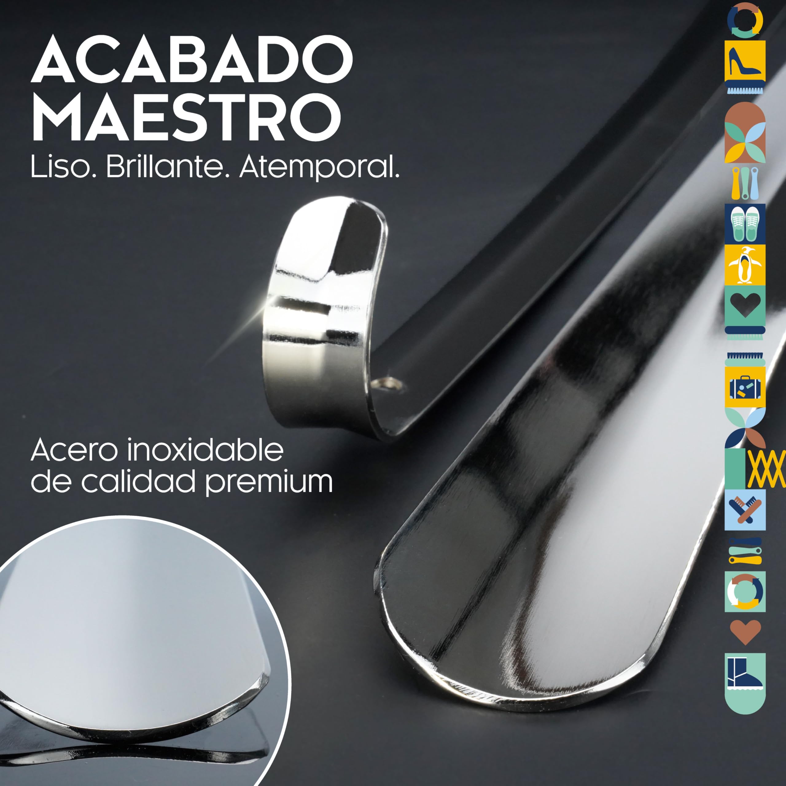 Calzador de metal largo 70 cm acero inoxidable con gancho extra resistente