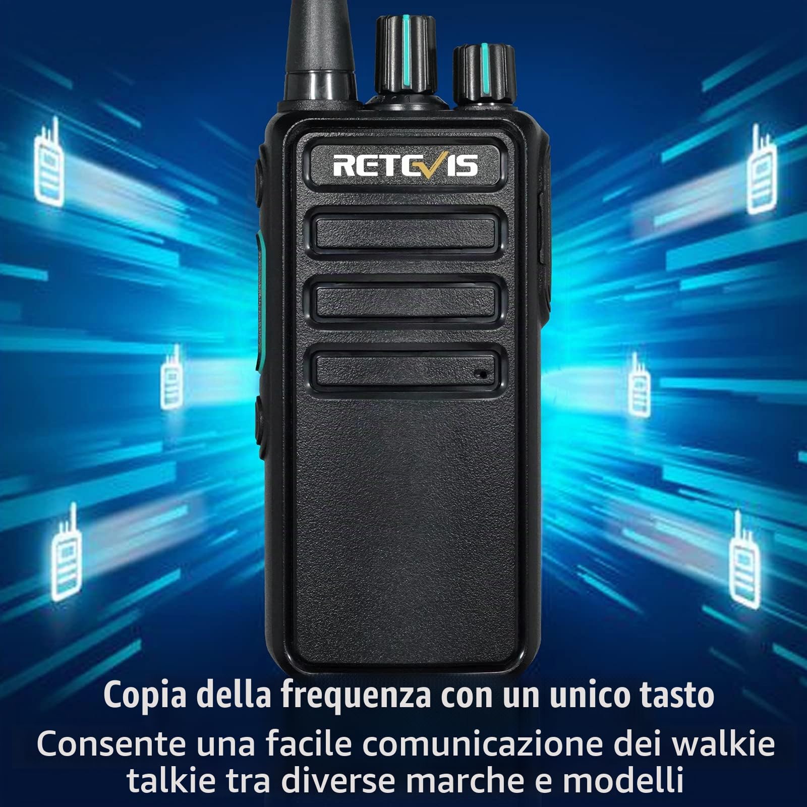 Retevis RB629 Walkie-Talkie, PMR446 Robusta Ricetrasmittenti Professionali, Copia Wireless, VOX, Radio di Sicurezza Walkie Talkie per Adulti con Microfono Altoparlante per Scuola (4 Pezzi, Nero)