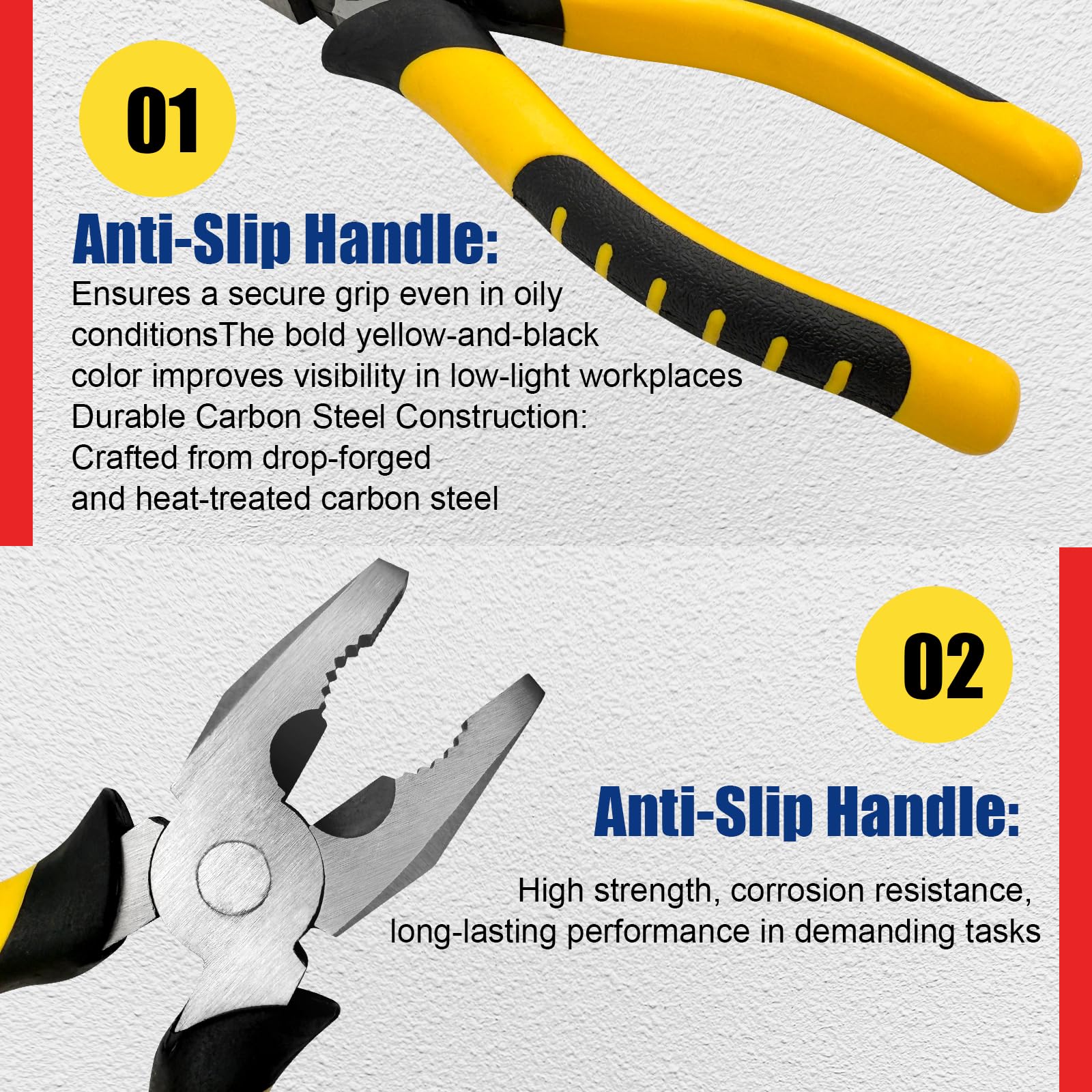 HYSHLC 3 Pcs Pliers Set 160mm with Soft Grip Handles, Carbon Steel Long Nose Plier - Image 4