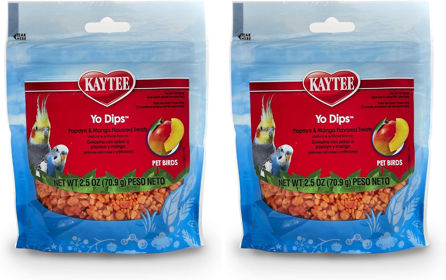 Kaytee Mango Flavored Yogurt Dipped Papaya Treats for All Pet Birds, 2.5-Oz Bag (Pack of 2)
