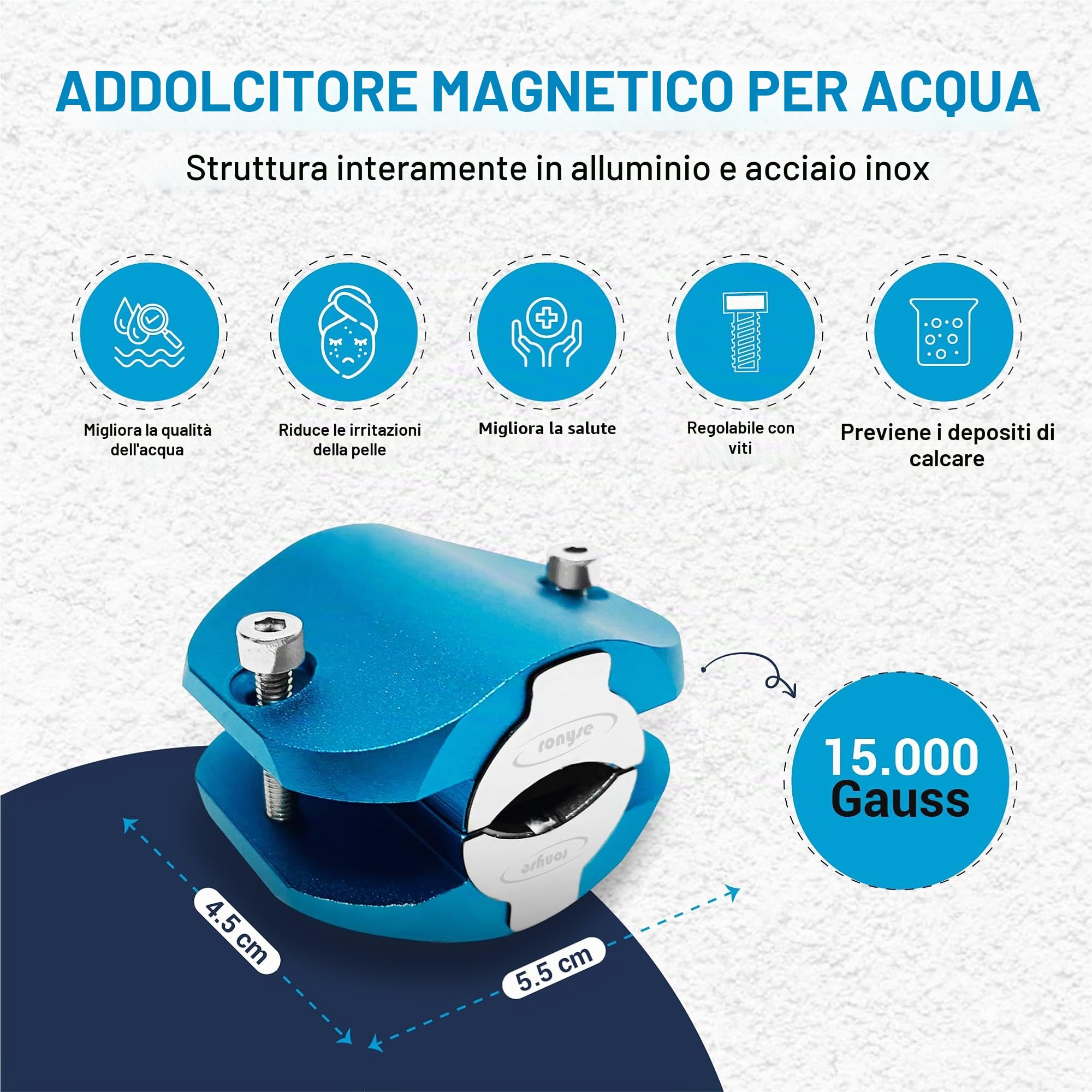Addolcitore magnetico per acqua – 15000 GAUSS – Decalcificante per acqua – Blu – Filtro per acqua – Magnete – Decalcificazione delle tubature
