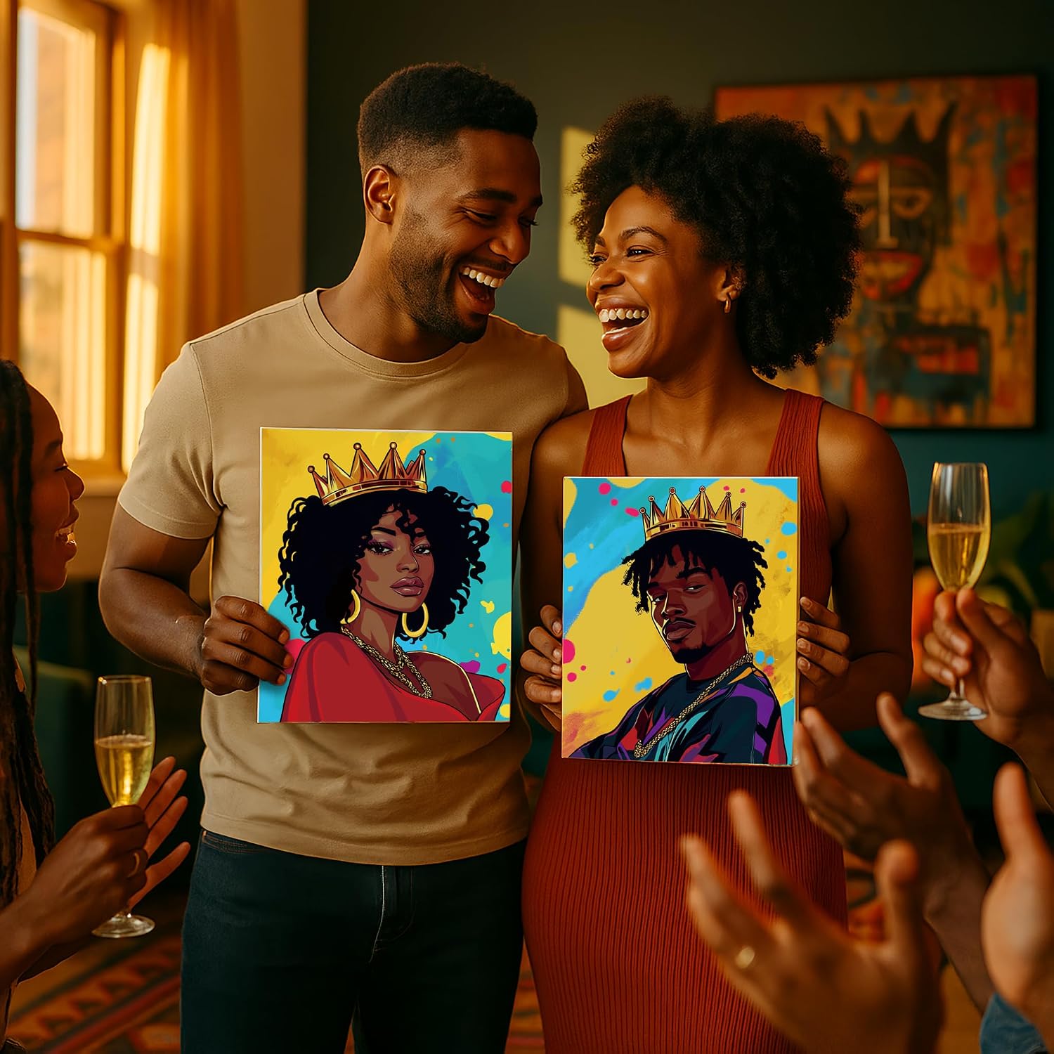 Nuberlic 2 Packs Sip and Paint for Adults Urban King and Queen Pre Drawn Canvas Paint Kits for Two Couples Valentines Day Date Night Party Supplies 8x10 inch image 2