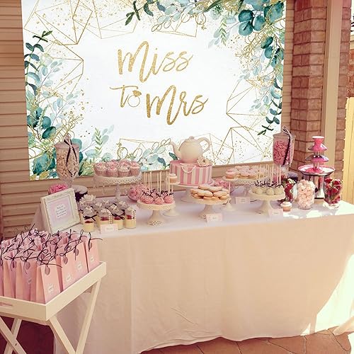 Miniatura 3 de Miss to Mrs - Telón de fondo para despedida de soltera, 7 x 5 pies, hojas verdes verdes, fondo de fotos de boda, telón de fondo de compromiso para