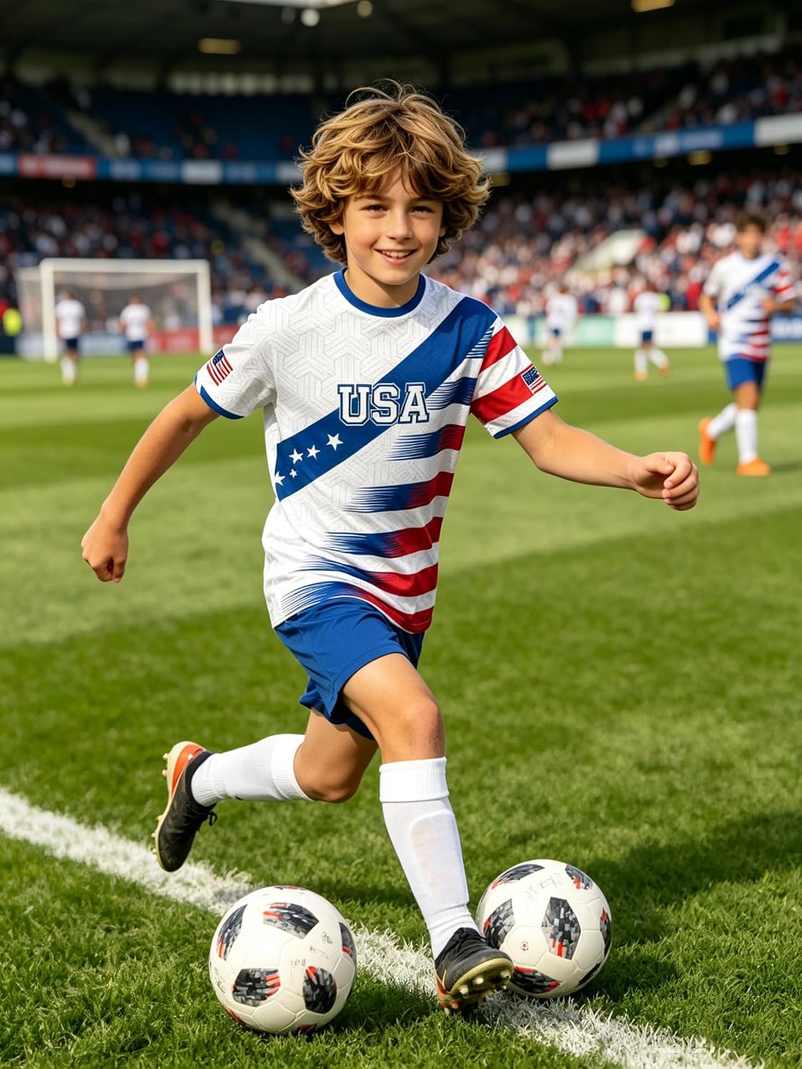Kids Soccer Jersey Flag Print Football Shirt for Boys Girls Youth Fans Children Football Top
