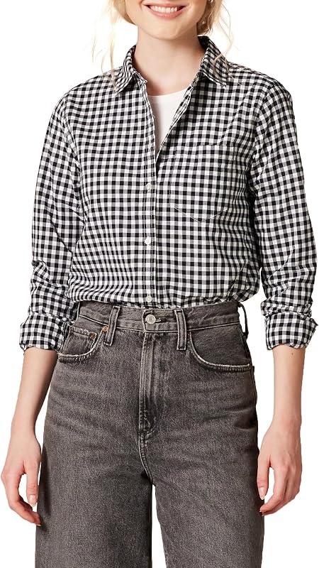 Amazon Essentials Women's Regular-Fit Long-Sleeve Button-Down Cotton Poplin Shirt, Business Casual