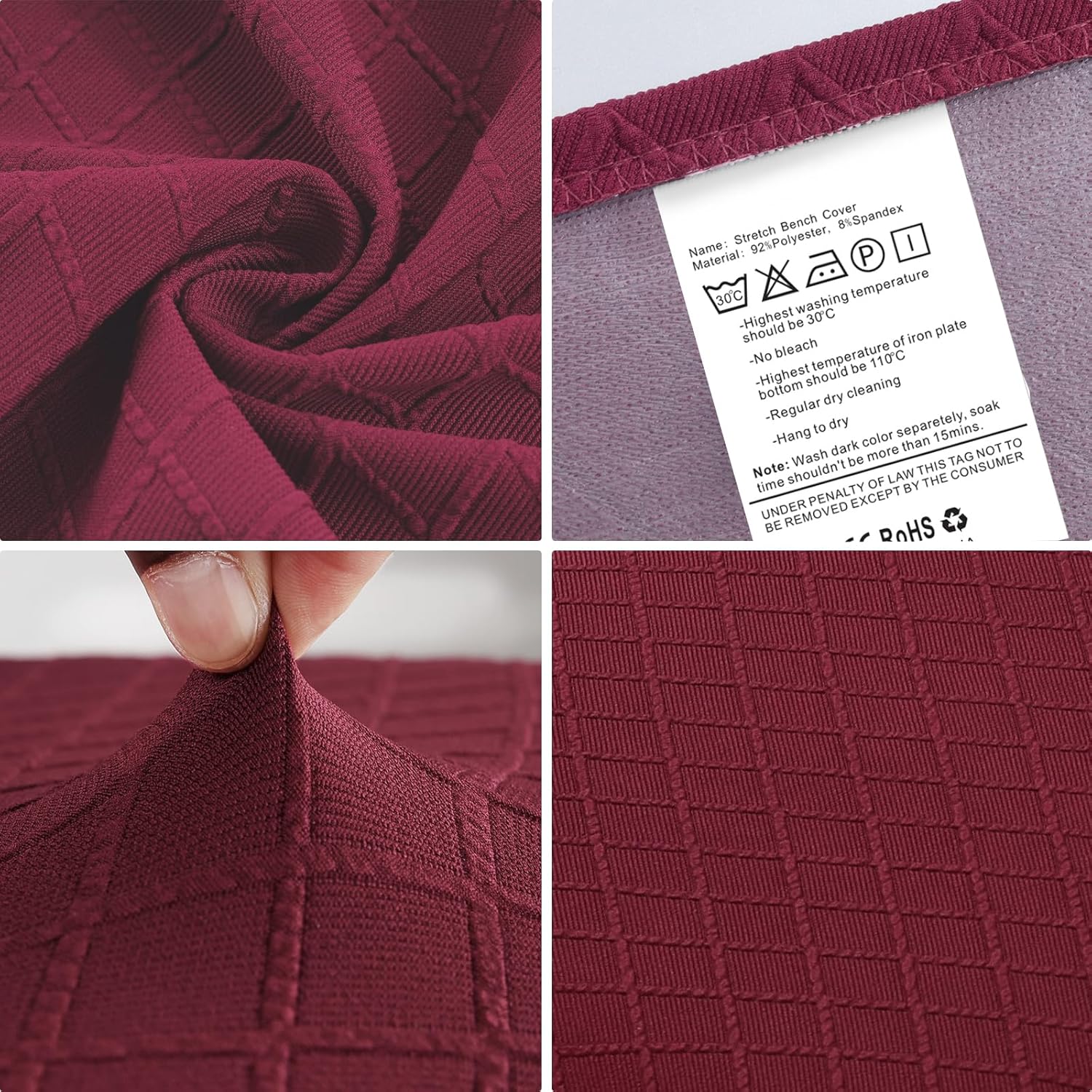 Fuloon Waterproof Dining Bench Cover, Removable Slipcover Washable Seat Protector for Living Room, Bedroom, Kitchen - Burgundy Dark Red