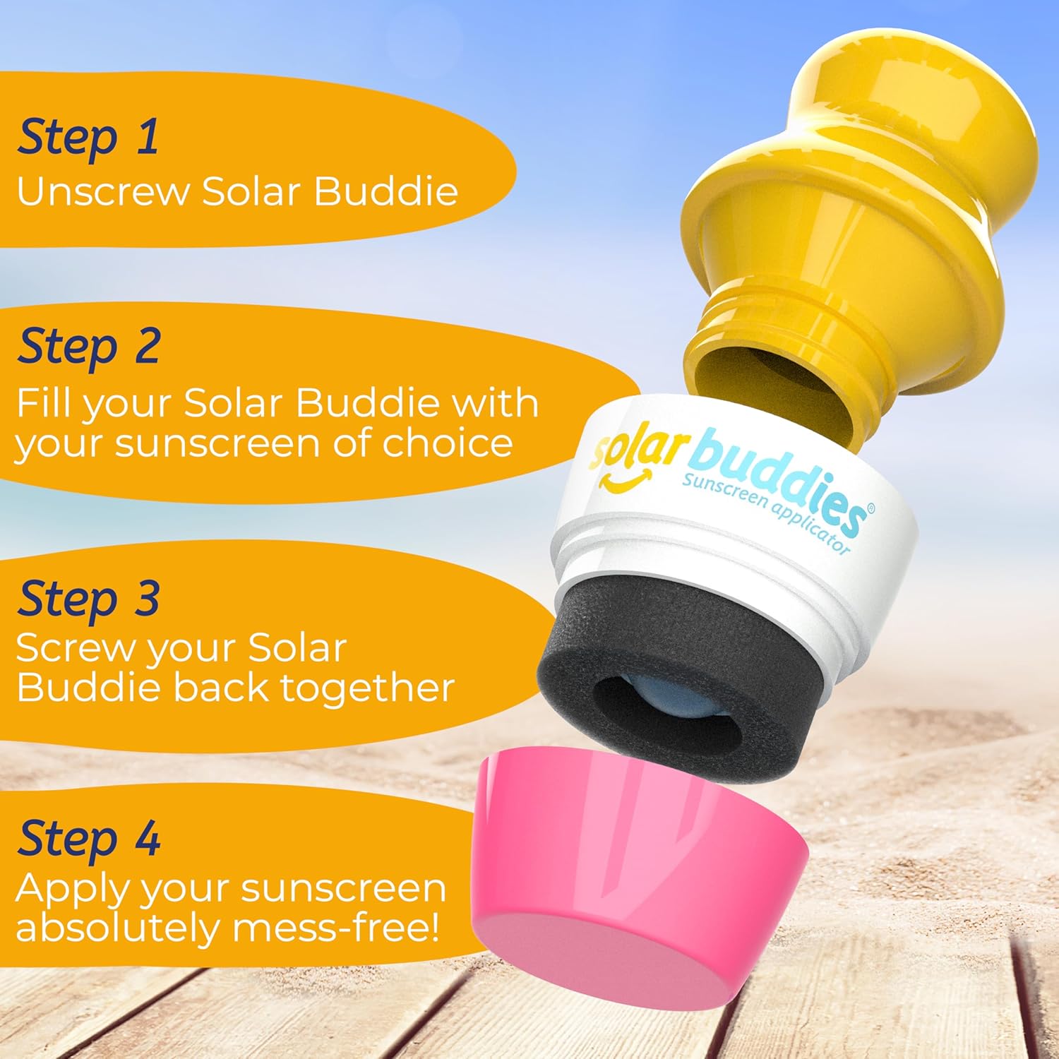 Solar Buddies Sunscreen Applicator - Pink Pack of 3 - BPA-Free Refillable Roll on Sponge Sunscreen, Suncream & Lotion Applicator For Kids, Adults & Families - Holds 3.4fl oz, Perfect Size for Travel