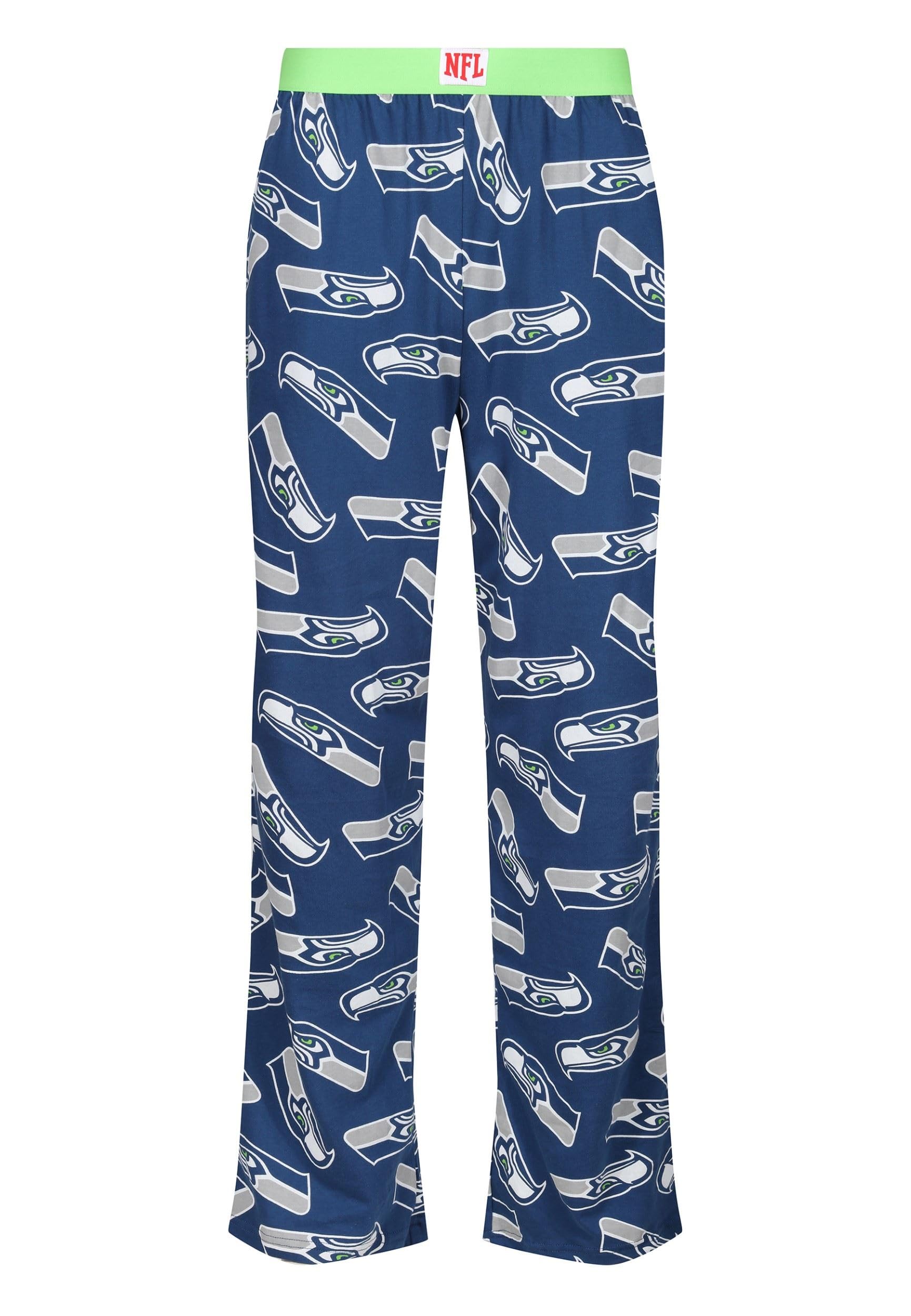 Recovered Pantalones de fútbol americano de la NFL, unisex, para adultos, diseño de Seattle Seahawks, color azul marino, parte inferior de pijama de algodón para descansar, ropa de noche