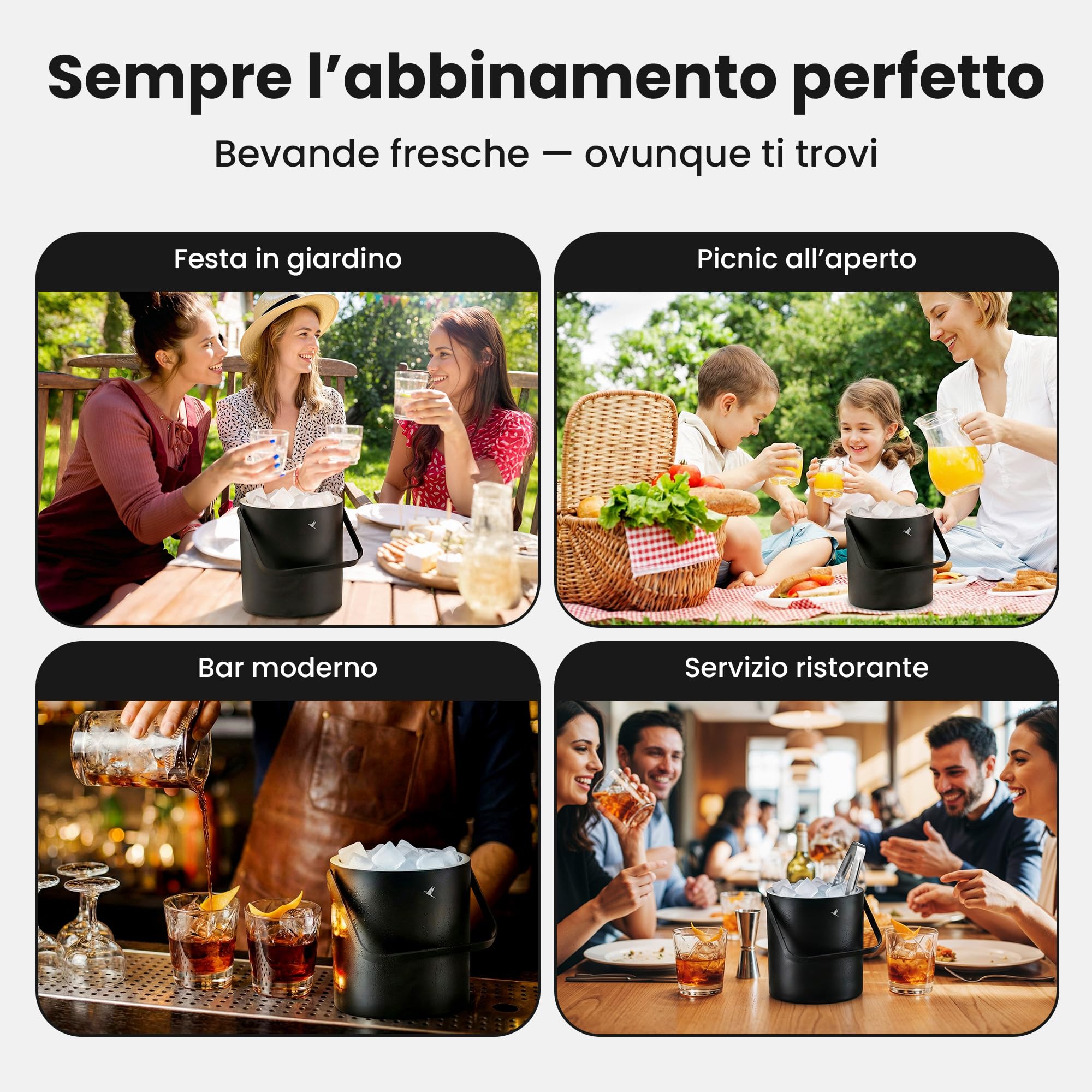 Beyond Secchiello per Ghiaccio con Coperchio e Pinza in Acciaio Inox – Porta Ghiaccio Secchiello Refrigerante Doppia Parete 1,3 Litri, Secchio Ghiaccio, Contenitore per Cubetti di Ghiaccio – Nero