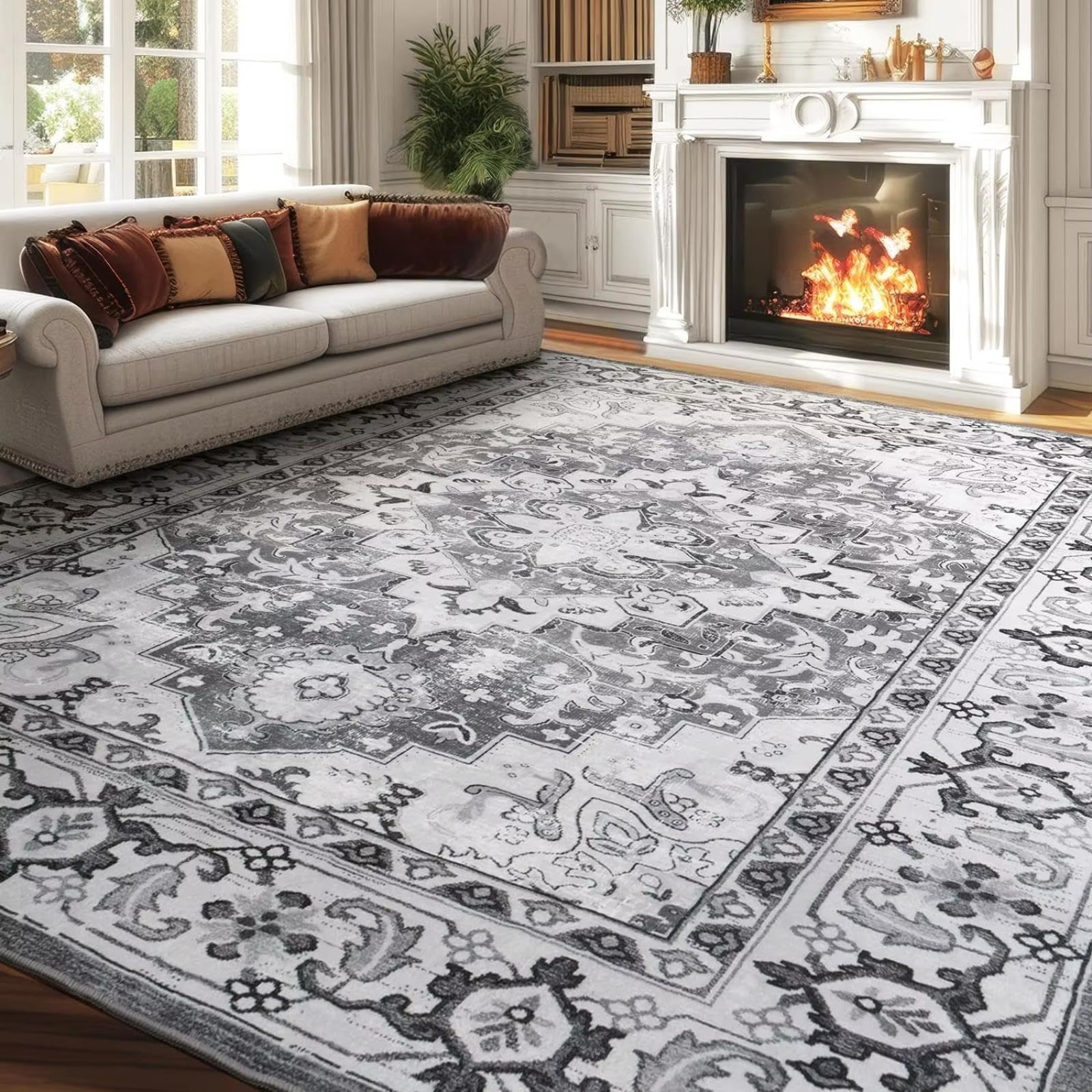 Tapis pour salon médaillon floral vintage 180x250cm grand format