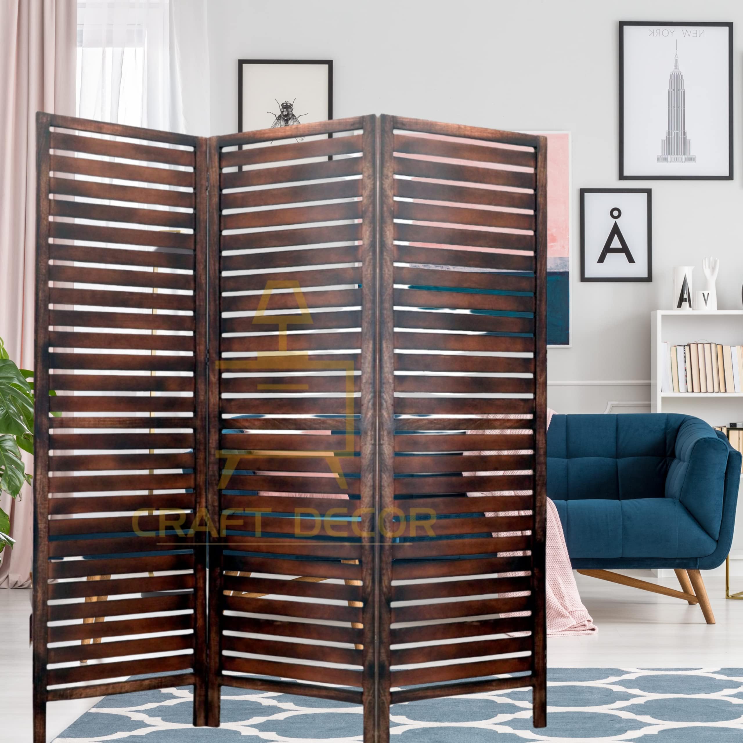 Wooden Room Partition for Living Room/Wood Screen Separator & Room Divider 3 Panels for Living Room/Bedroom/Office/Restaurant(Brown)