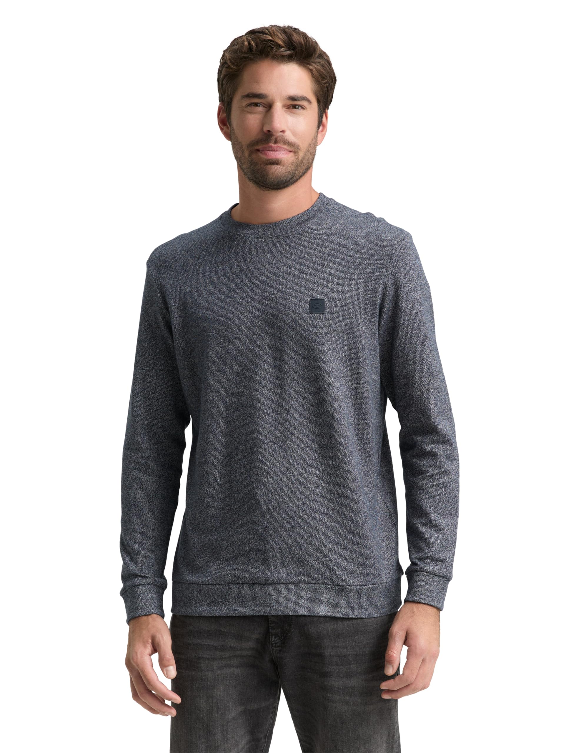 TOM TAILOR Men's 1048586 Long-Sleeved T-Shirt, 19932-Navy Grindle Structure, M