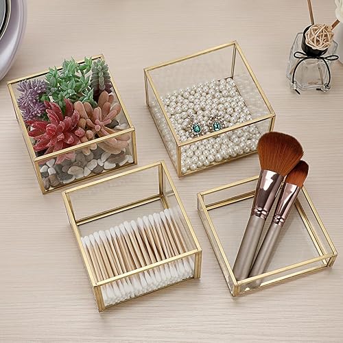 Miniatura 7 de Hipiwe Joyero de cristal dorado de 4 niveles, apilable, organizador de baratijas, caja de vidrio decorativa, soporte para puntas de Q, soporte de