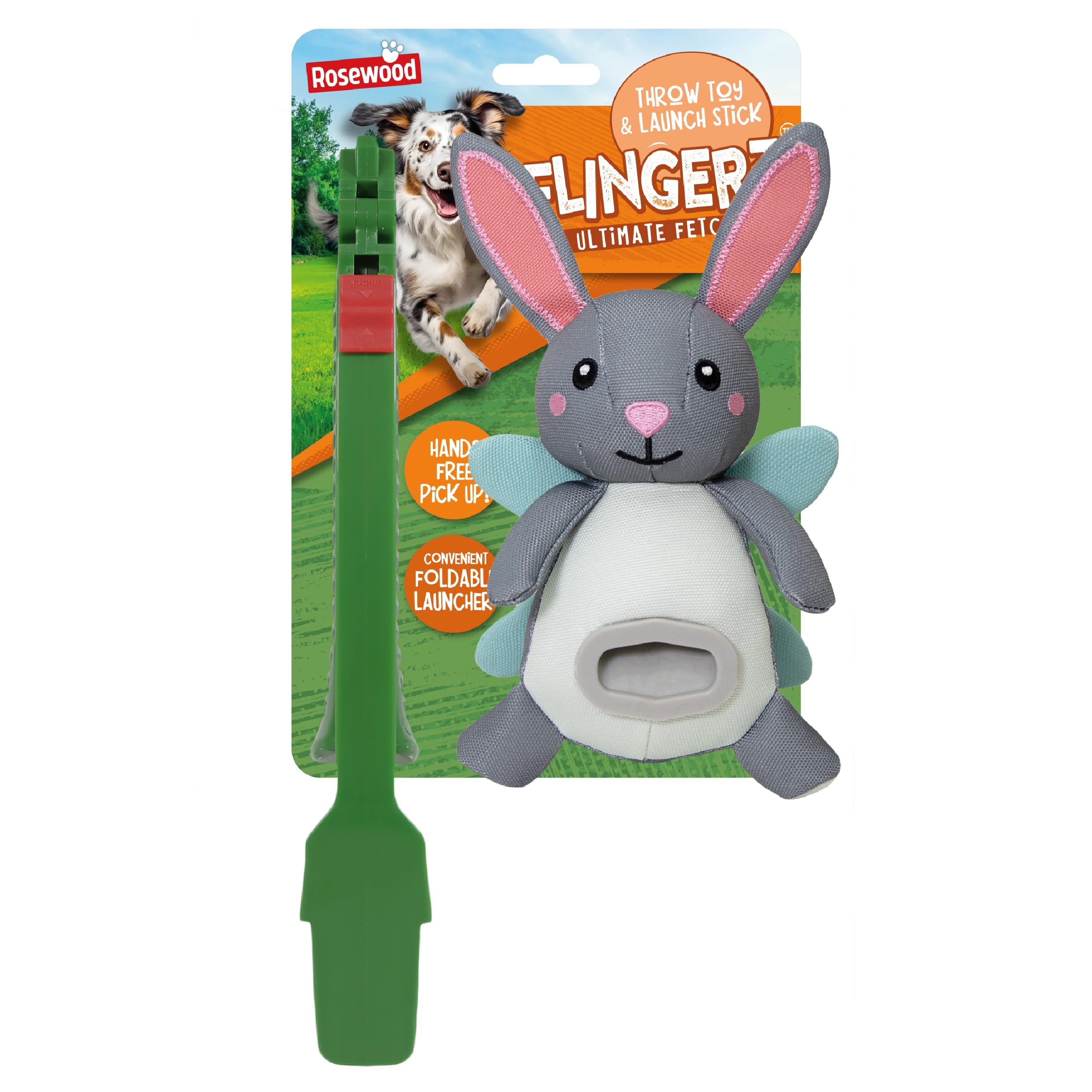Rosewood Flingerz Rabbit Dog Toy Launcher – Durable Interactive Fetch Toy for Active Dogs – Long-Distance Throw Flinger for Outdoor Play & Exercise