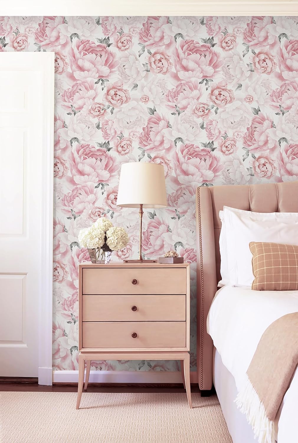 Safiyya Pink Floral Wallpaper Peel and Stick Removable Self Adhesive Wall Paper for Bedroom Bathroom Flowers Contact Paper for Cabinets Walls Vinyl Rolls 78.7''x 17.3"