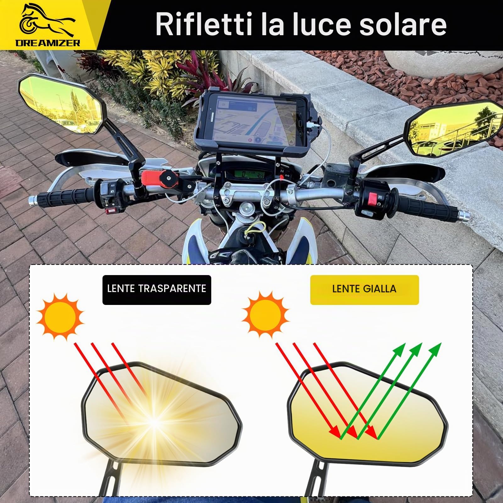 DREAMIZER Specchietto per Moto Omologati E24, Specchietto Laterale per Moto da 8mm 10mm Compatibile con Z900 Z1000 Z800 Z650 Z750 Z300 Z250 Z125 XJ6, MT03 MT09 MT10 MT07, ATV Scooter Touring Chopper