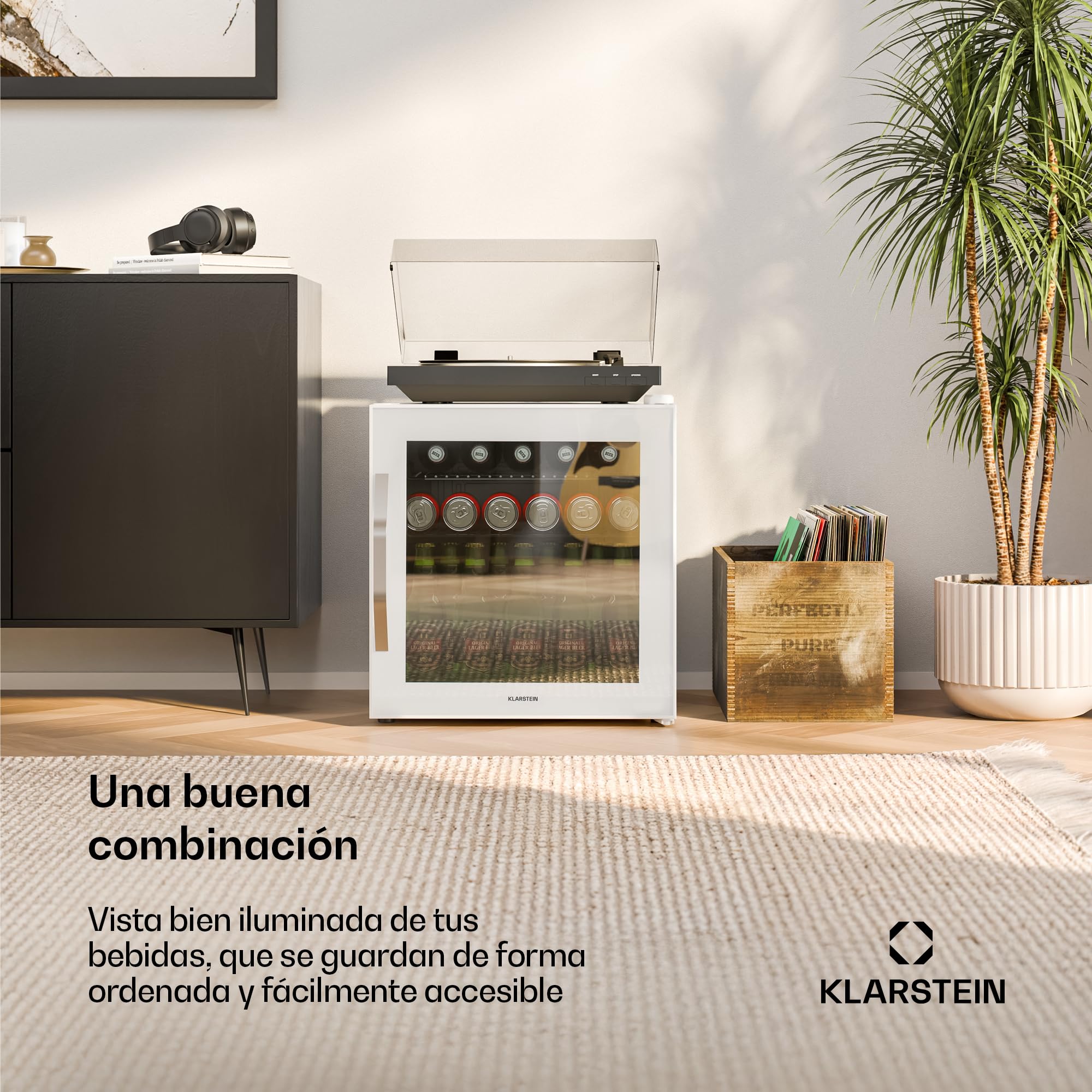 KLARSTEIN Beersafe Nevera para Bebidas - 47L, Puerta de Cristal Espejo, 0-13°C, 2 Estantes Metálicos Extraíbles, Frigorifico para Bebidas, Control Giratorio, Bajo Ruido