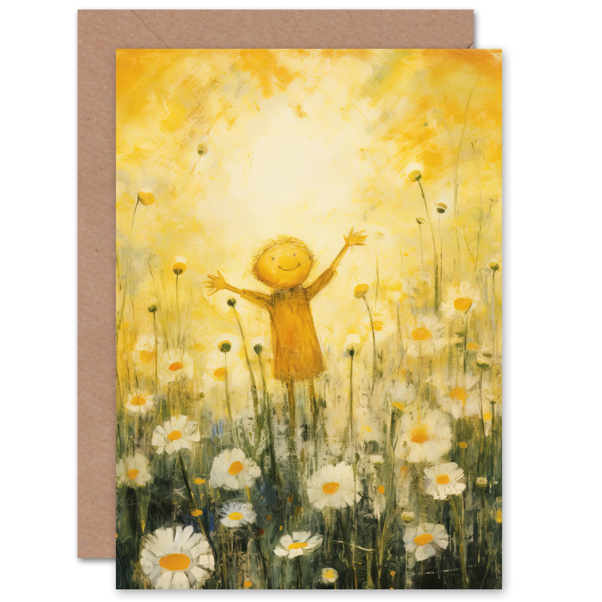 Artery8 Sunshine Happiness and Flowers Everywhere for Child Children Kids Birthday Thank You Congratulations Blank Art Greeting Card