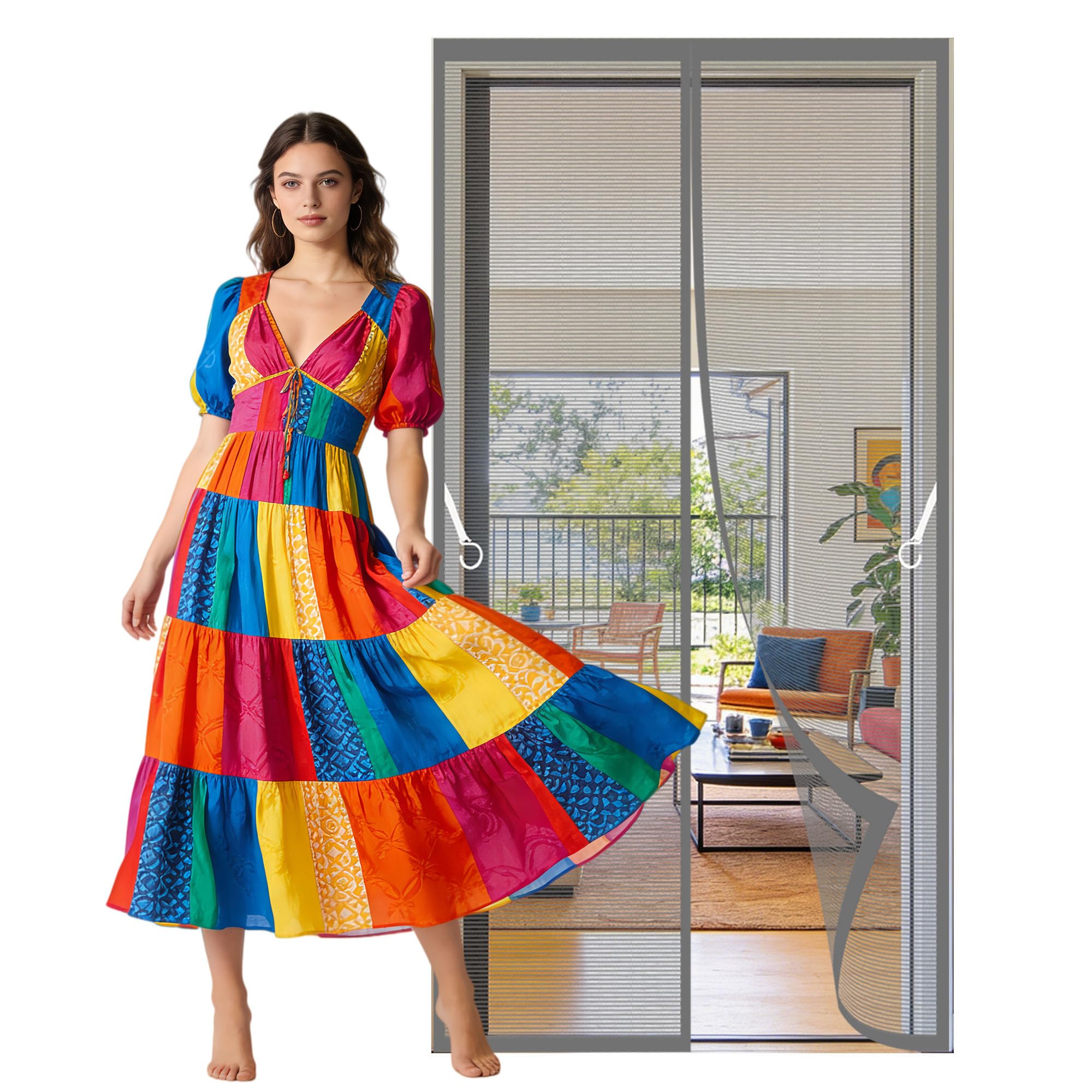 Magnetic Fly Screen 85 x 196 cm Hands Free Closing Insect Protection Door Keeps Bugs Out Suitable for Balcony, Terrace, Cellar, Bedroom and Sliding Room, Grey