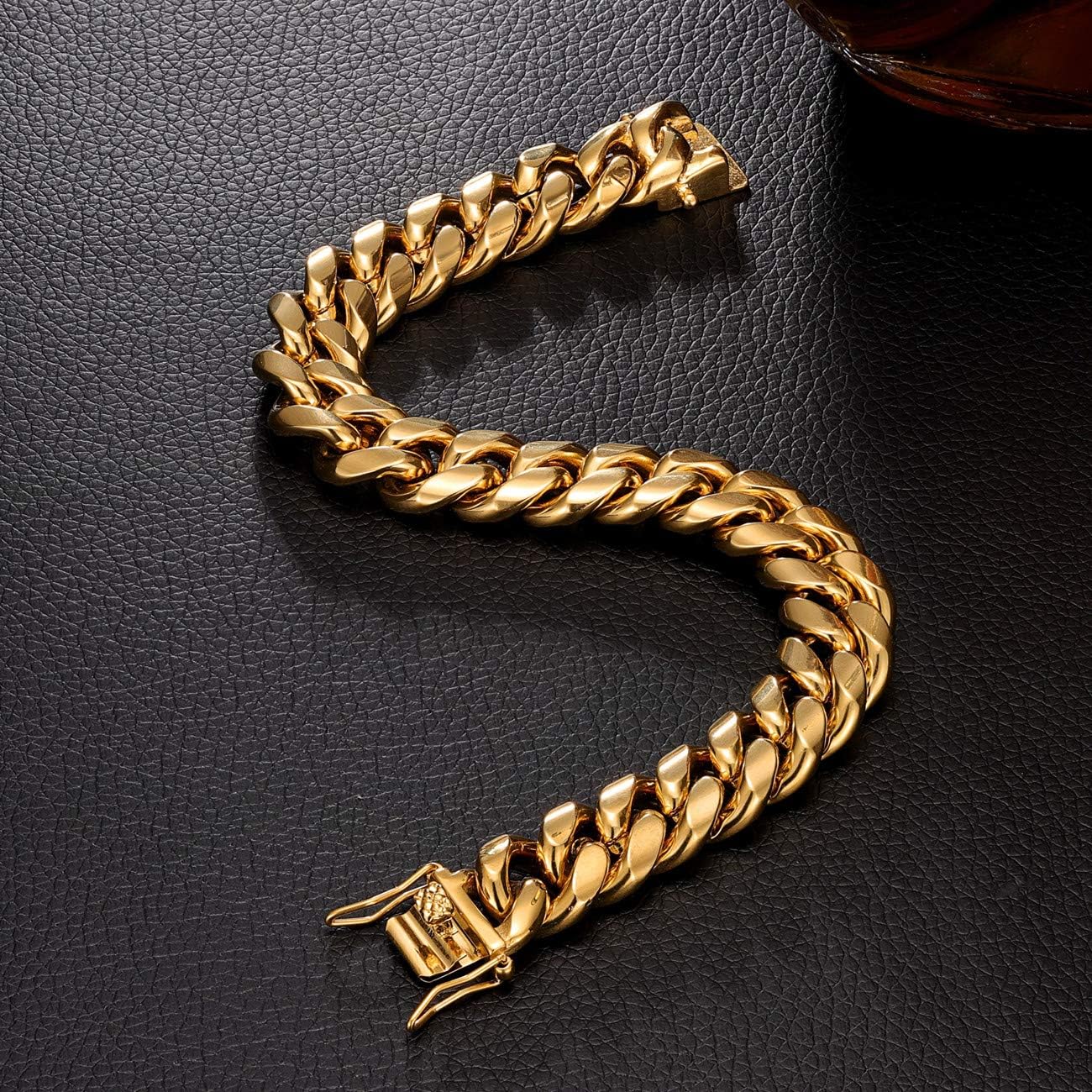 ROWIN&CO Stainless Steel Miami Cuban Link Bracelet for Men 15mm 18k Gold/Black/Silver/Rainbow Hip Hop Jewelry, Durable & Anti-Tarnish Cuban Chain, 8"-9.5" Inch, Pops Gifts For Fathers Boyfriends, Sons. - Image 5