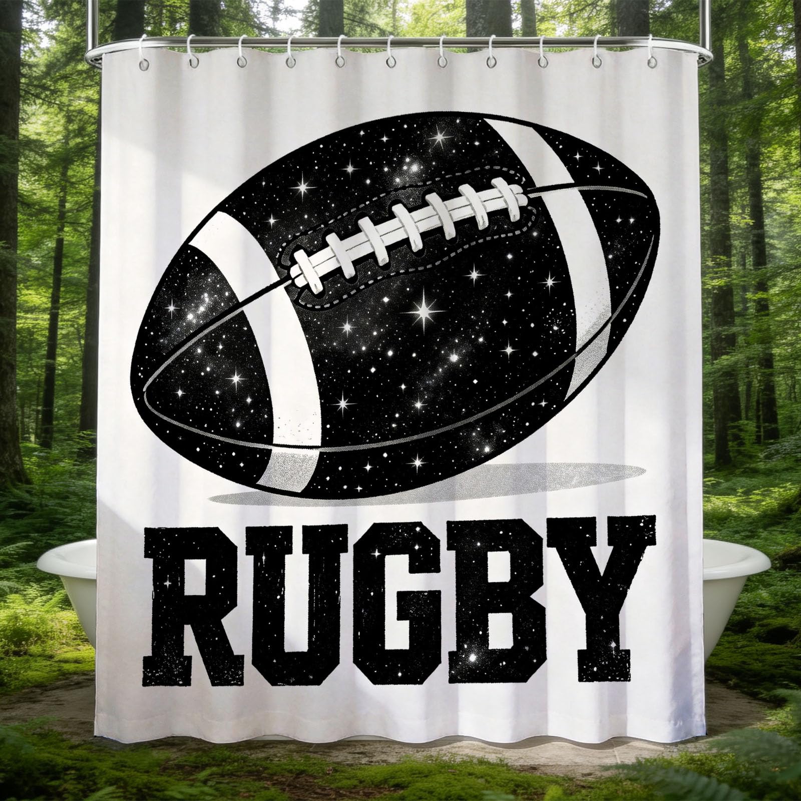 Hongduo White 3D Rugby Printed Shower Curtain For Stalls Bathtubs Stars Bathroom Decor Shower Curtain Set Polyester Fabric Waterproof 200X200cm/79X79 Inch With Hooks