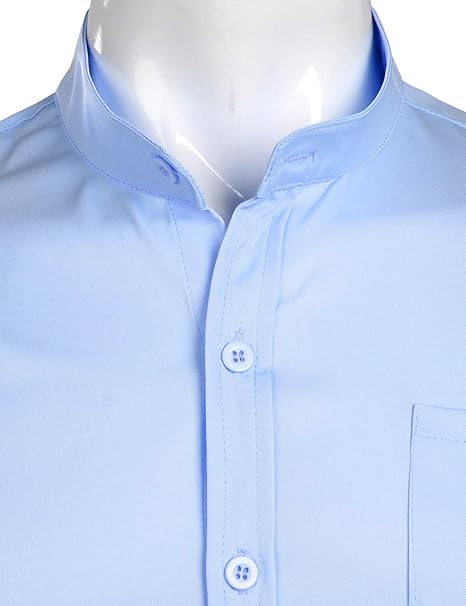 PARKLEES Heren opa kraag slim fit overhemd lange mouwen knoopsluiting shirts met zak, Paars, M
