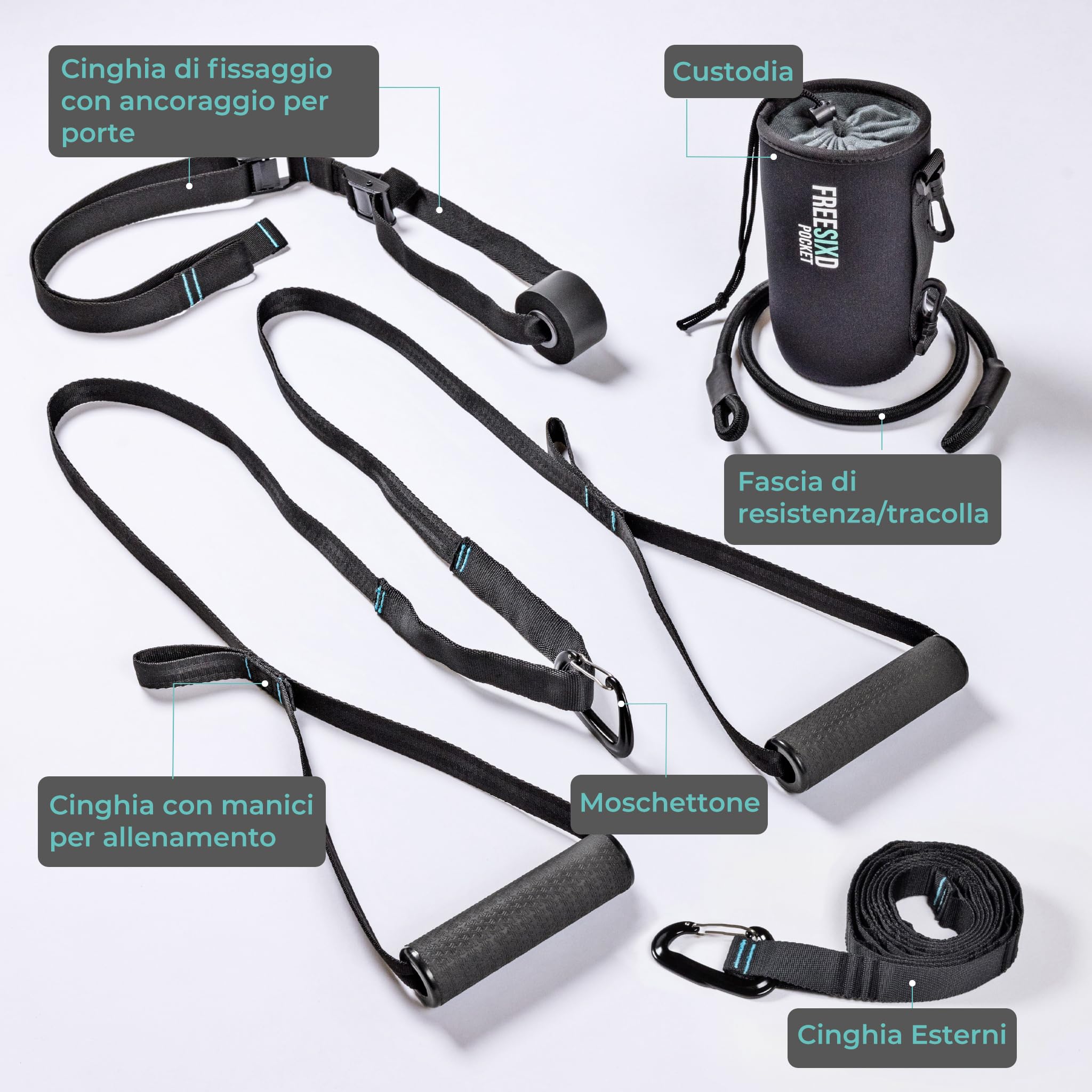 Allenamento Sospensione Kit - Sling Trainer Set, Sospensione per Fitness straps Incluso Ancoraggio Porta per Palestra Casa - Adatto per in Viaggio e per l'allenamento in Interni ed Esterni