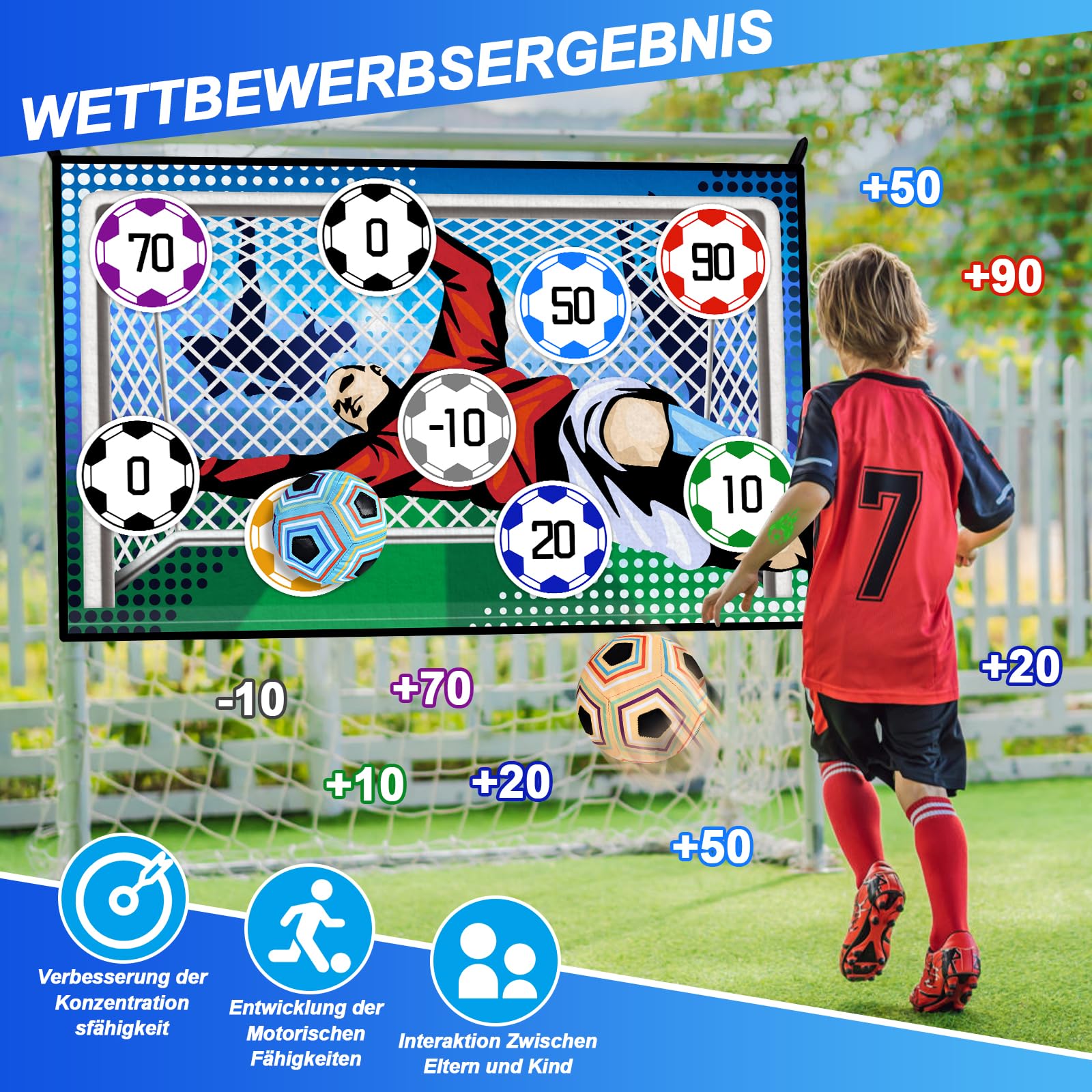 Jeu De Football Enfant Avec But Velcro - 2 Balles - Pour 3-8 Ans - Intérieur/Extérieur - Cadeau Foot