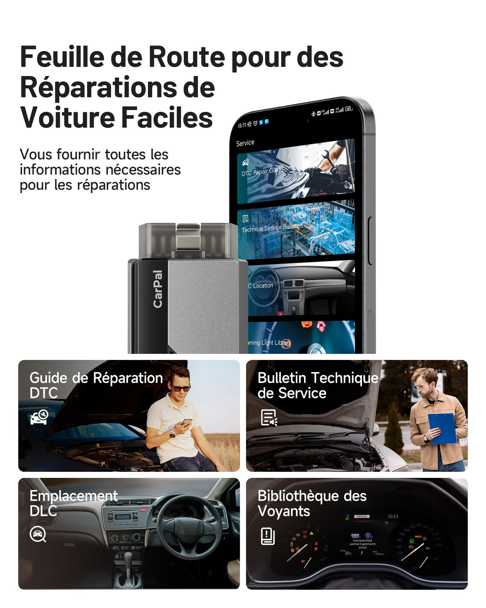 TOPDON Carpal-A Valise Diagnostic Voiture Bluetooth, Tous Les systèmes Diagnostic pour iOS et Android, 6 Services d'entretien, vérification de l'état du véhicule,1 an de Mise à Niveau Gratuite