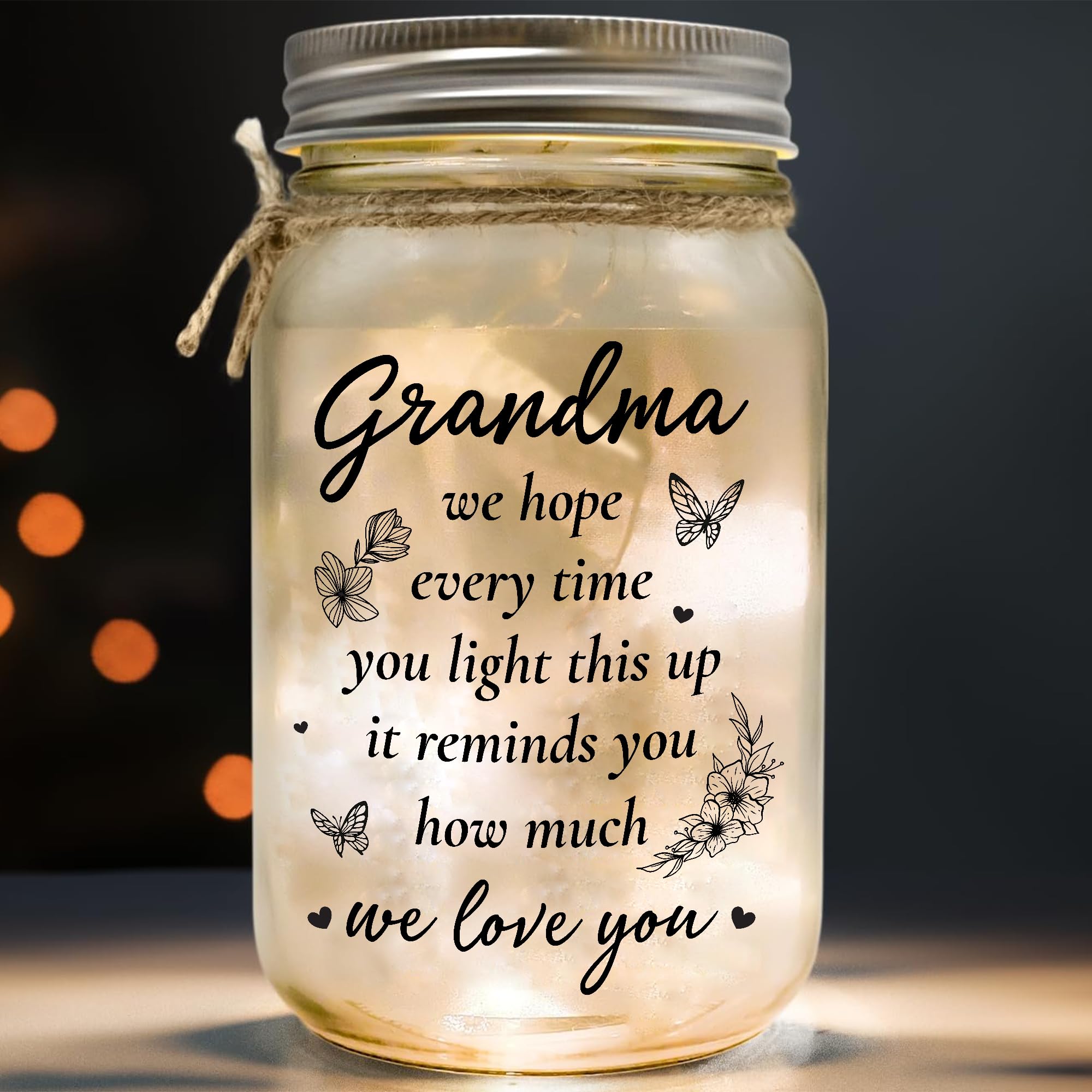 Gifts for Grandma Night Light, Birthday Gift for Grandma, Mothers Day Christmas Thanksgiving - Gifts for Grandma from Grandkids, Great Grandma Presents, Nana, Grammy, Grandmother Lamp Mason Jar Light