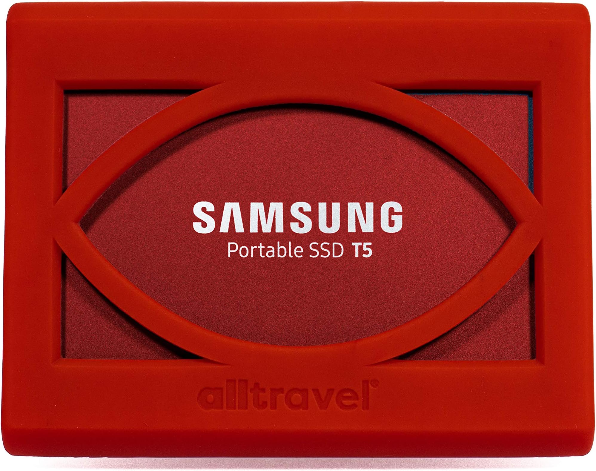 Alltravel External Solid State Drive Bump Sleeve for Samsung T5 Portable 250GB 500GB 1TB 2TB SSD USB 3.0 External Solid State Drives, Super Strong Bumper Anti Shock, Shake and Drop,(Red)