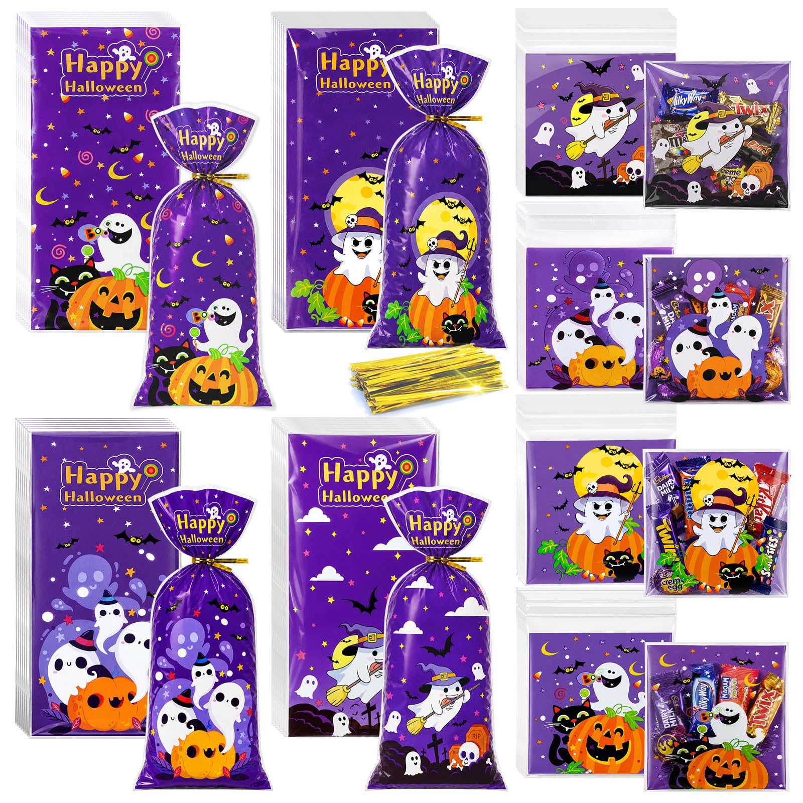 150 Pcs Halloween Treat Bags, Purple Goodie Candy Bag for Trick or Treat