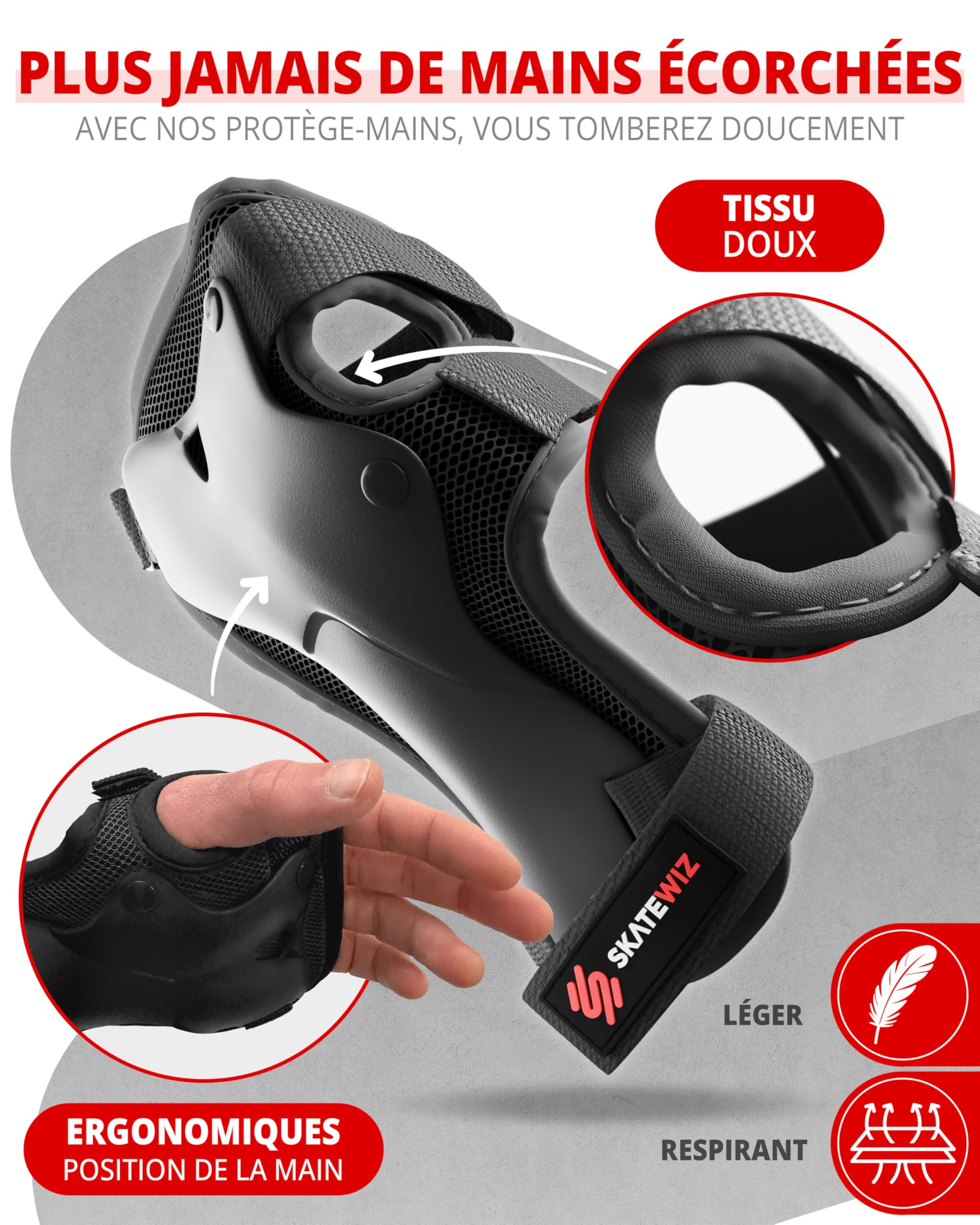 SKATEWIZ Sets de Protection Roller Enfant & Adulte - Protect-1 Protection Skateboard - Protege Genoux Skate Adulte Enfants et Adultes - Overboard, BMX