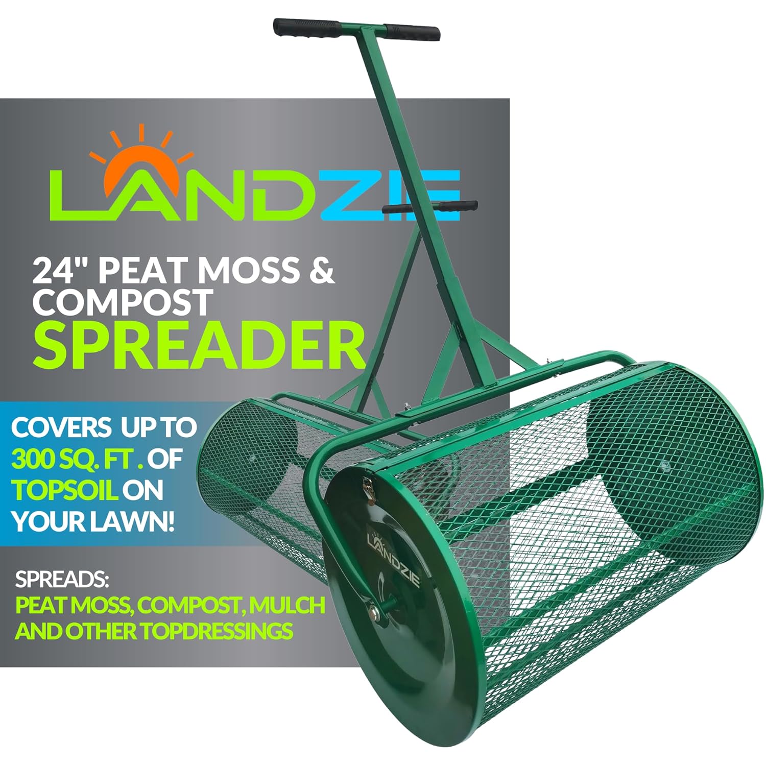 Landzie Lawn & Garden Spreaders 24 Inch Heavy Duty Metal Mesh Basket Push Spreader Compost