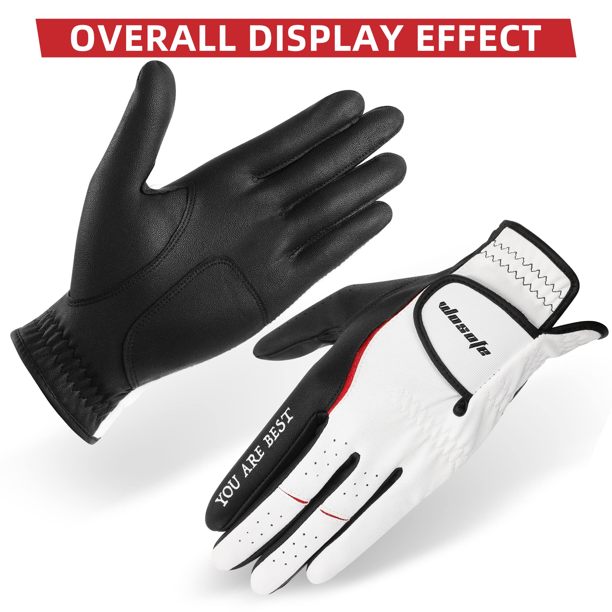 wosofe Men’s Golf Gloves Left Hand Soft Leather Excellent Grip Breathable Comfortable Fit All Weather with Golf Tee and Divot Repair Tool (X-Large)