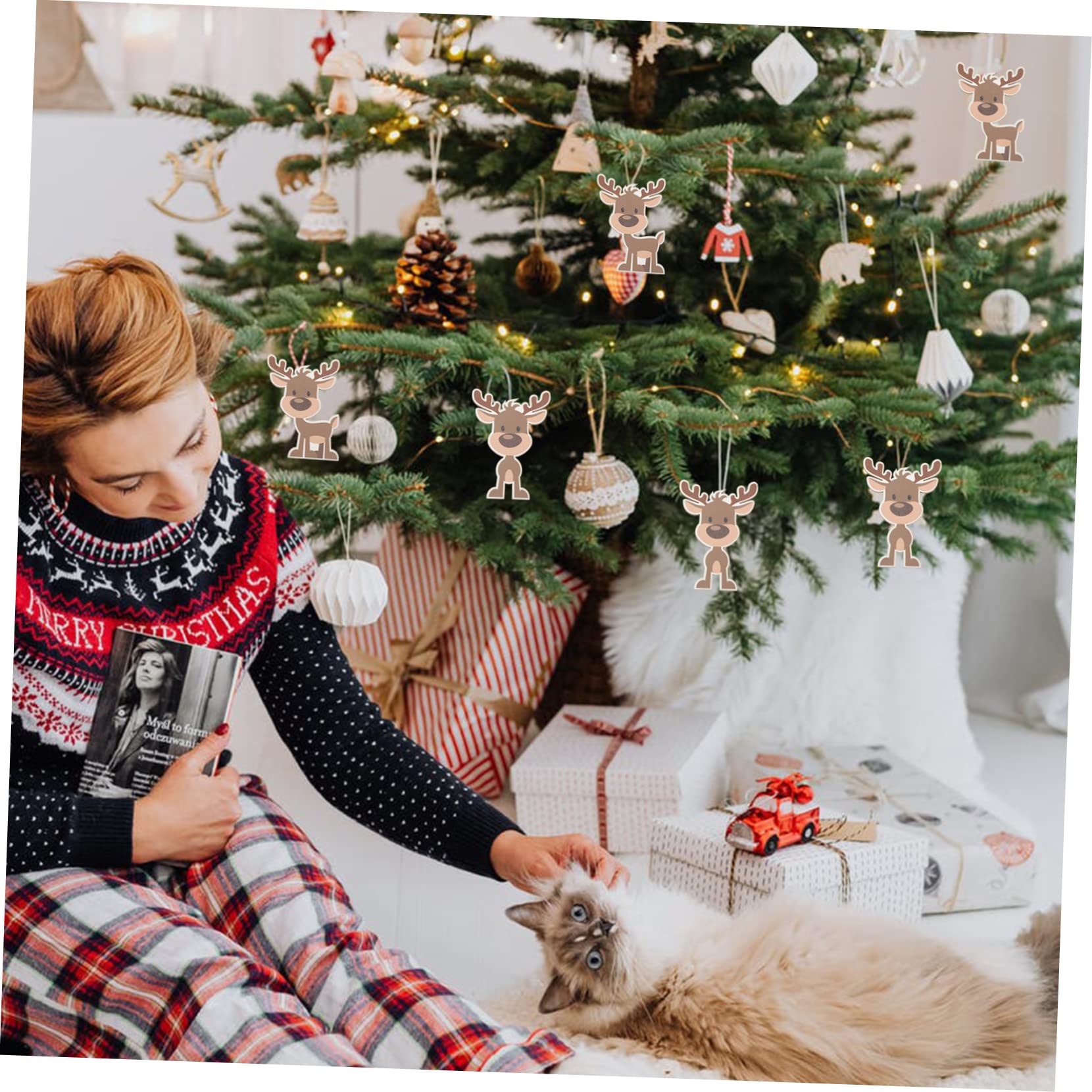 Zerodeko 7 Sätze Elch Charme Weihnachtsanhänger Weihnachtsdekoration Weihnachtsbaum Zum Aufhängen Tannenbaum Aufhänger Weihnachtliche Hängende Dekore Elch Anhänger Holz 10 Stück * 7