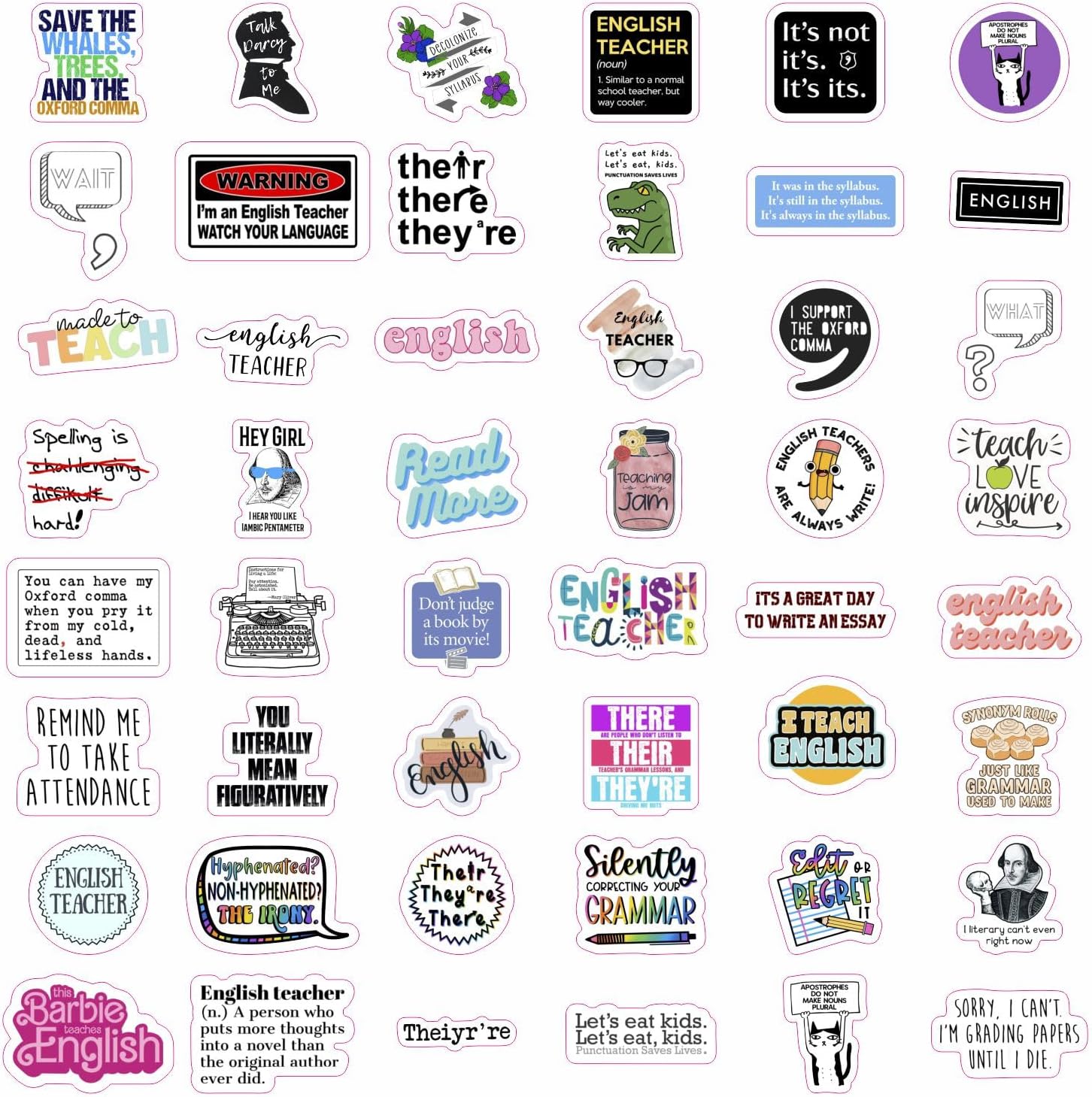 100Pcs English Teacher Stickers for Water Bottle and Laptop - English Teacher Party Supplies & Decorations, Waterproof Vinyl Decals, Literature Stickers, Gifts for Women & Men image 4