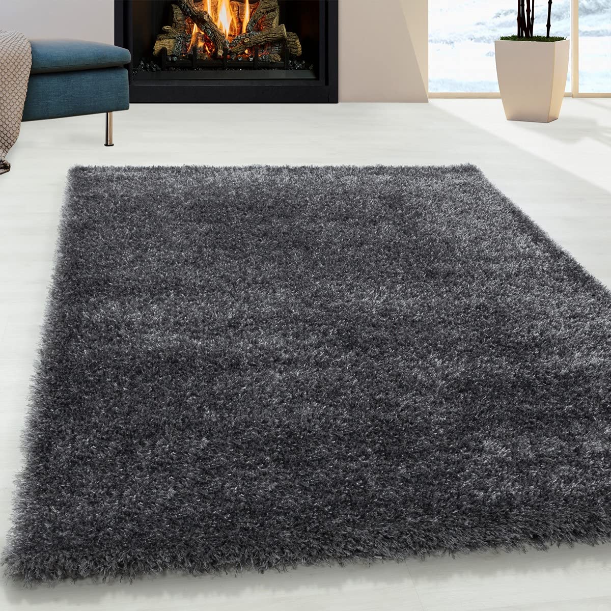 Tapis shaggy rond gris 160x160 cm cosy pour réchauffer le sol de la chambre de vos enfants