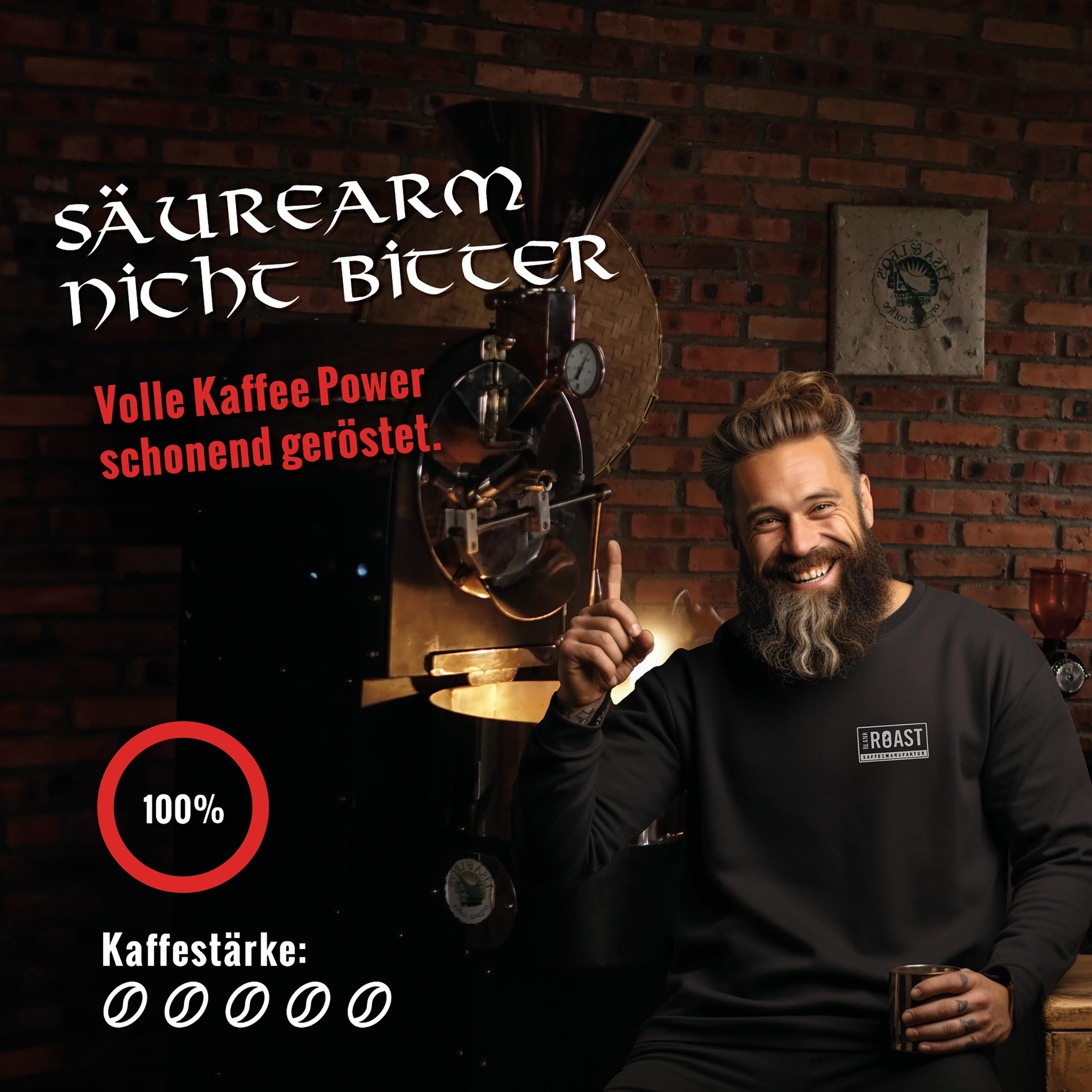 Blank Roast - GUNNAR - 1kg (3er Pack) - Ganze Kaffee-Bohnen Extra Stark - Kräftige Robusta-Röstung - 494mg Koffein je Tasse - Würzig & Kraftvoll mit Noten von dunkler Schokolade - Säurearm
