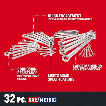 Craftsman Wrench Set, SAE/Metric, 32-Piece (CMMT12080)