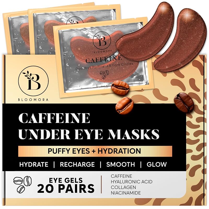 Máscaras de gel para a região dos olhos BLOOMORA com cafeína, 20 pares