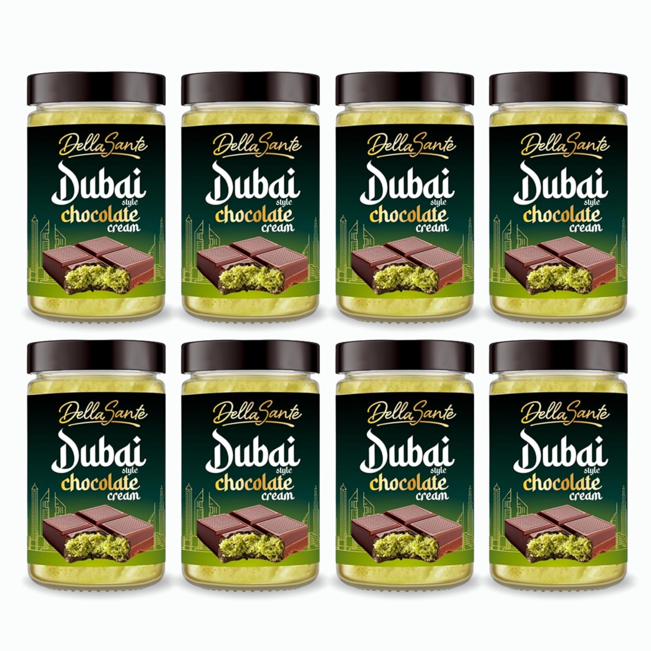 DellaSante – Krem pistacjowy Dubai Style 8x190g, z ciastkami Kadayif, słodka pasta do smarowania, kremowa pasta pistacjowa do deserów i ciast, słodki orientalny krem