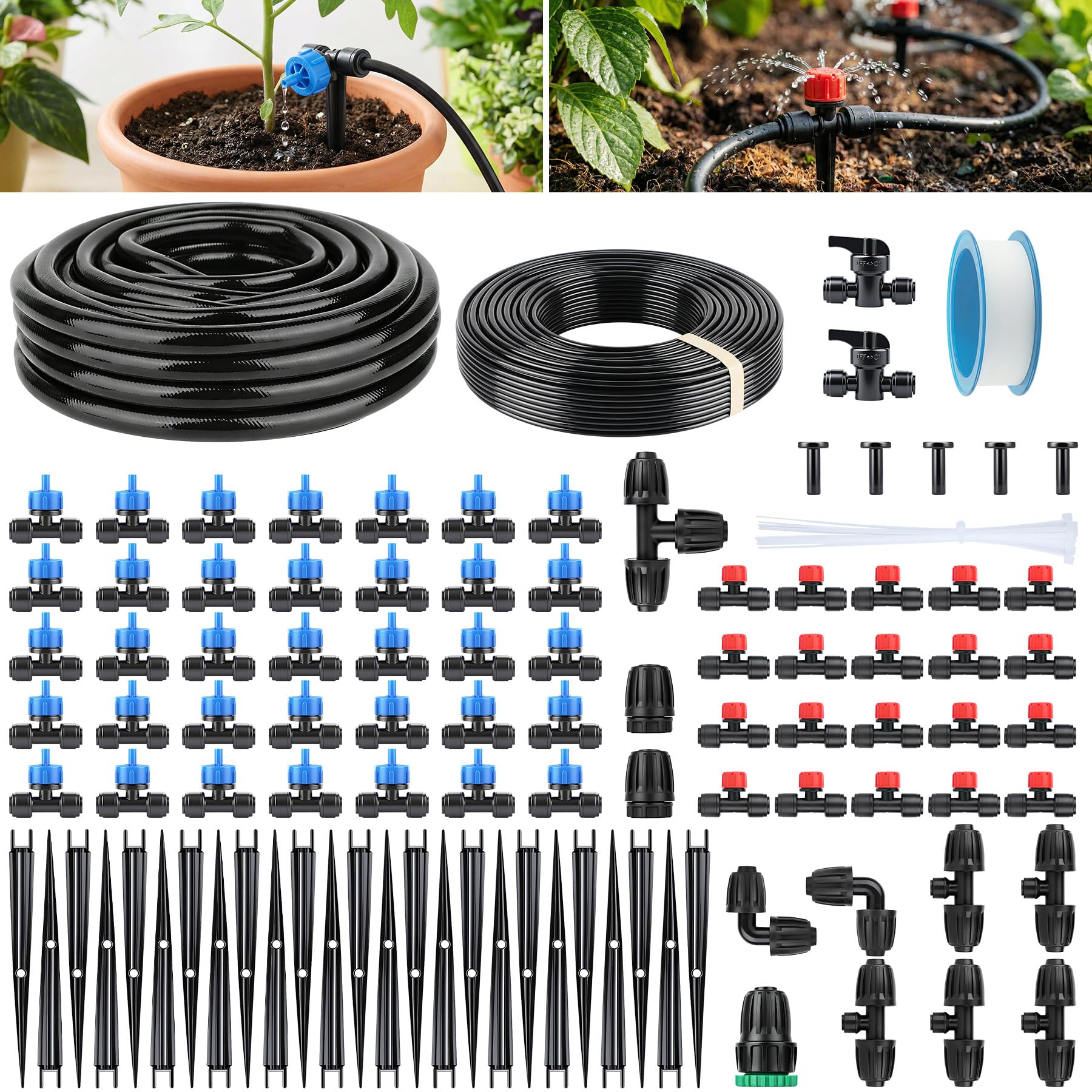 Forever Speed Irrigation System Kit,101 Pcs Drip Irrigation System with 1/4 inch Tubing and Adjustable Nozzle Sprinkler,Garden Watering System for Garden,Greenhouse,Lawn,Patio