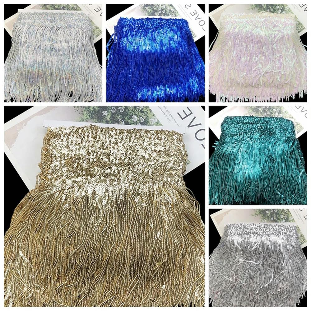 17CM 15 yards Paillettes Nappe frange Tessuto di pizzo Trim Nastro Abiti da spettacolo di danza Decor Accessori per cucire